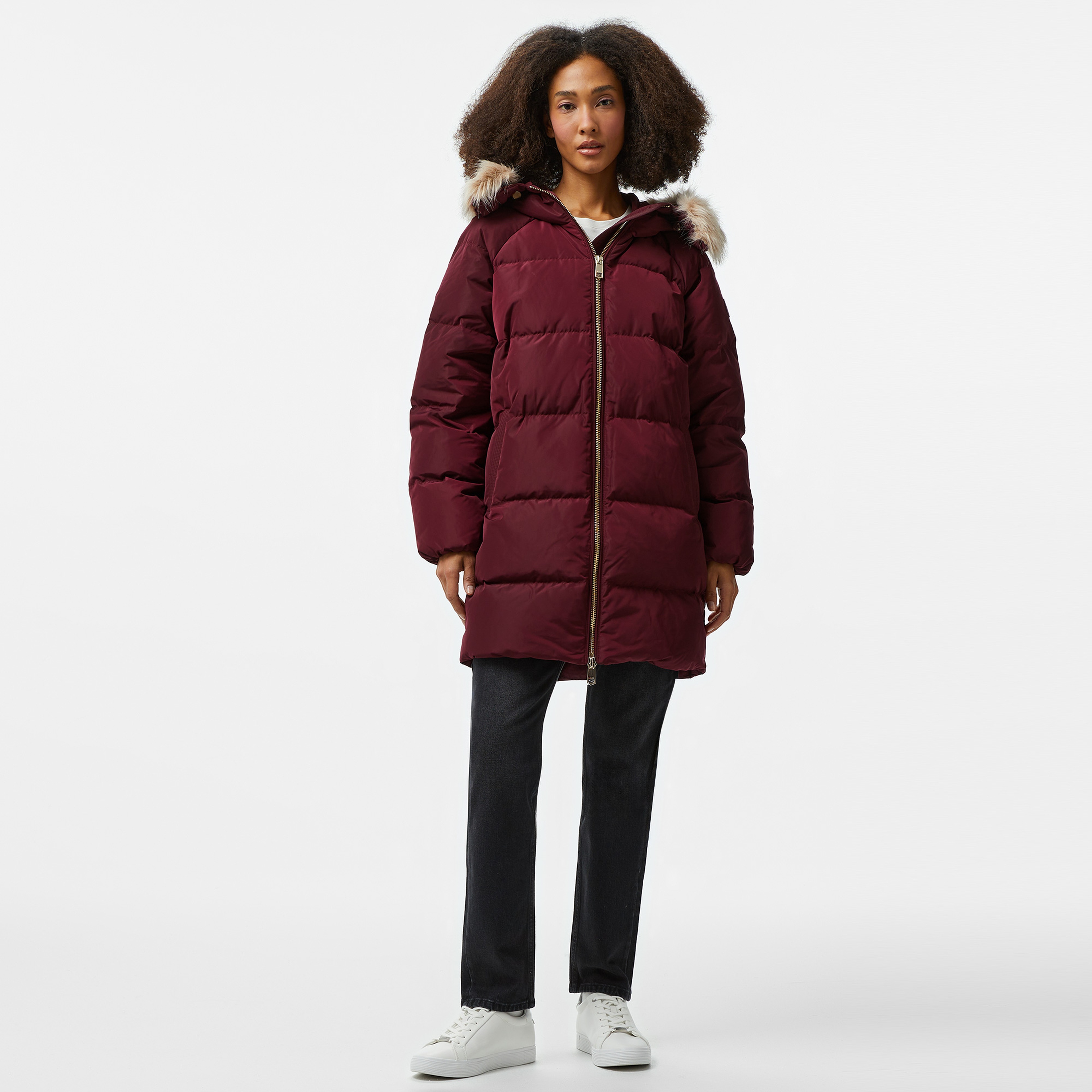 Tommy Hilfiger Mw Down Reg Coat With Fur Kadın Bordo Mont
