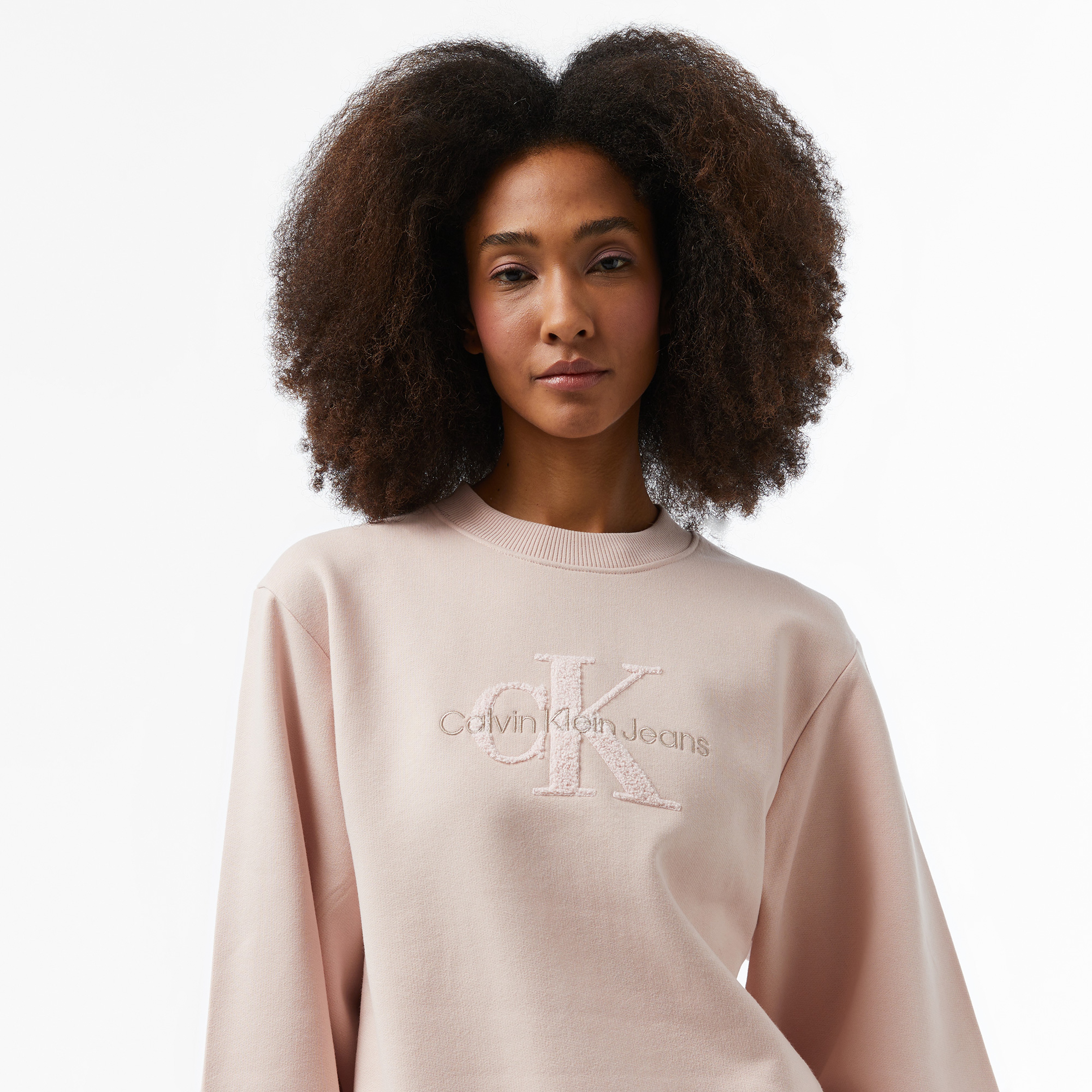 Calvin Klein Jeans Chenılle Monologo Crewneck Kadın Pembe Sweatshirt
