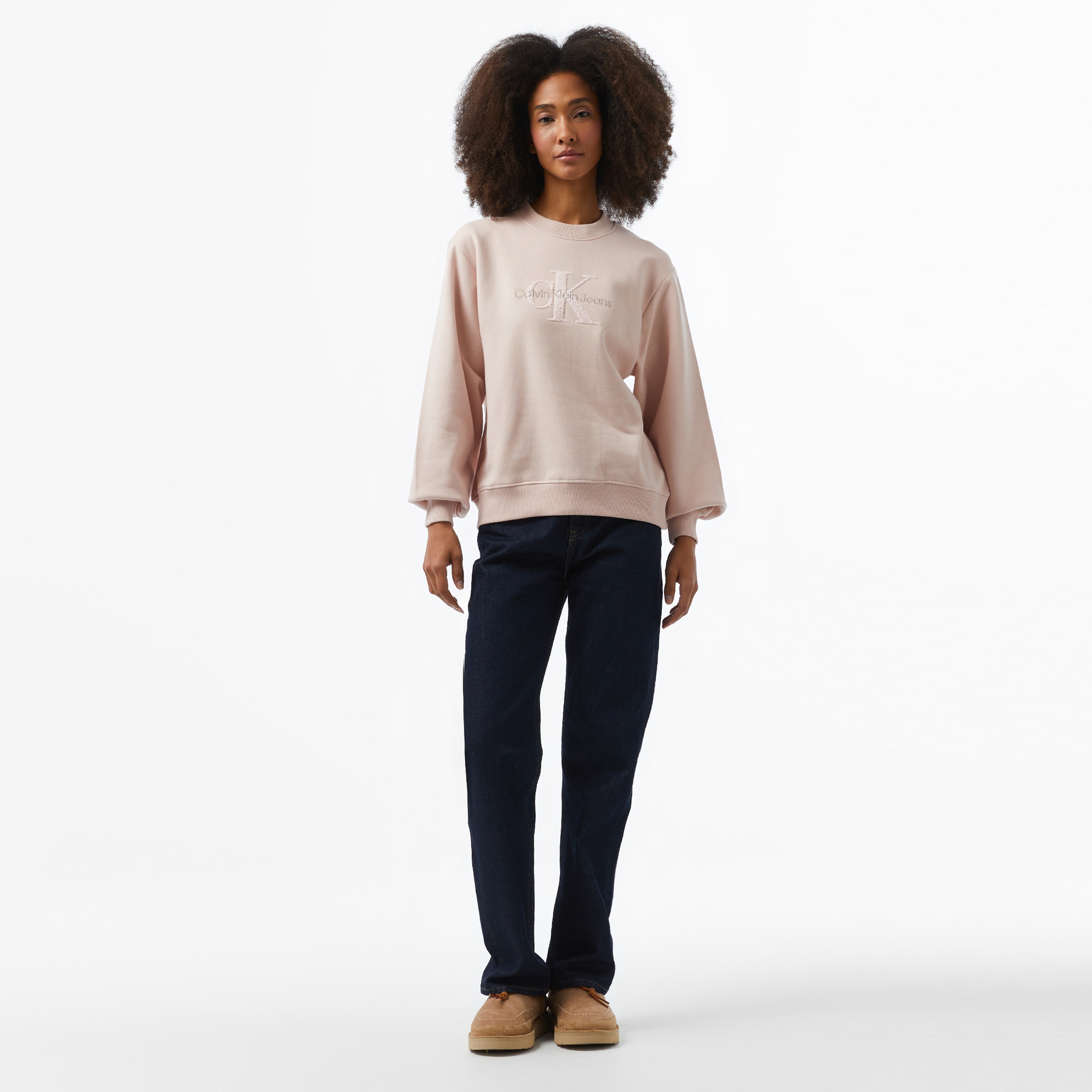 Calvin Klein Jeans Chenılle Monologo Crewneck Kadın Pembe Sweatshirt