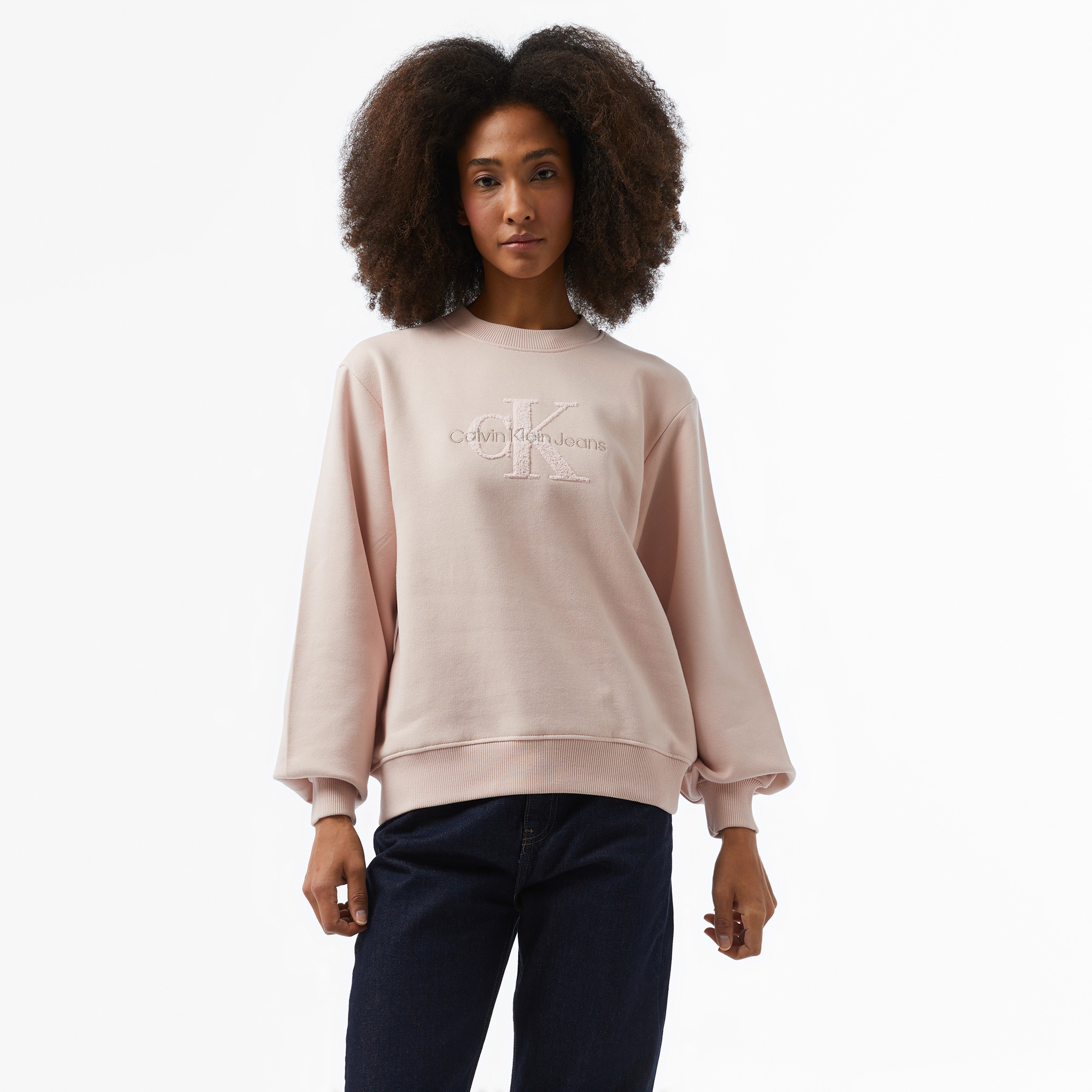 Calvin Klein Jeans Chenılle Monologo Crewneck Kadın Pembe Sweatshirt