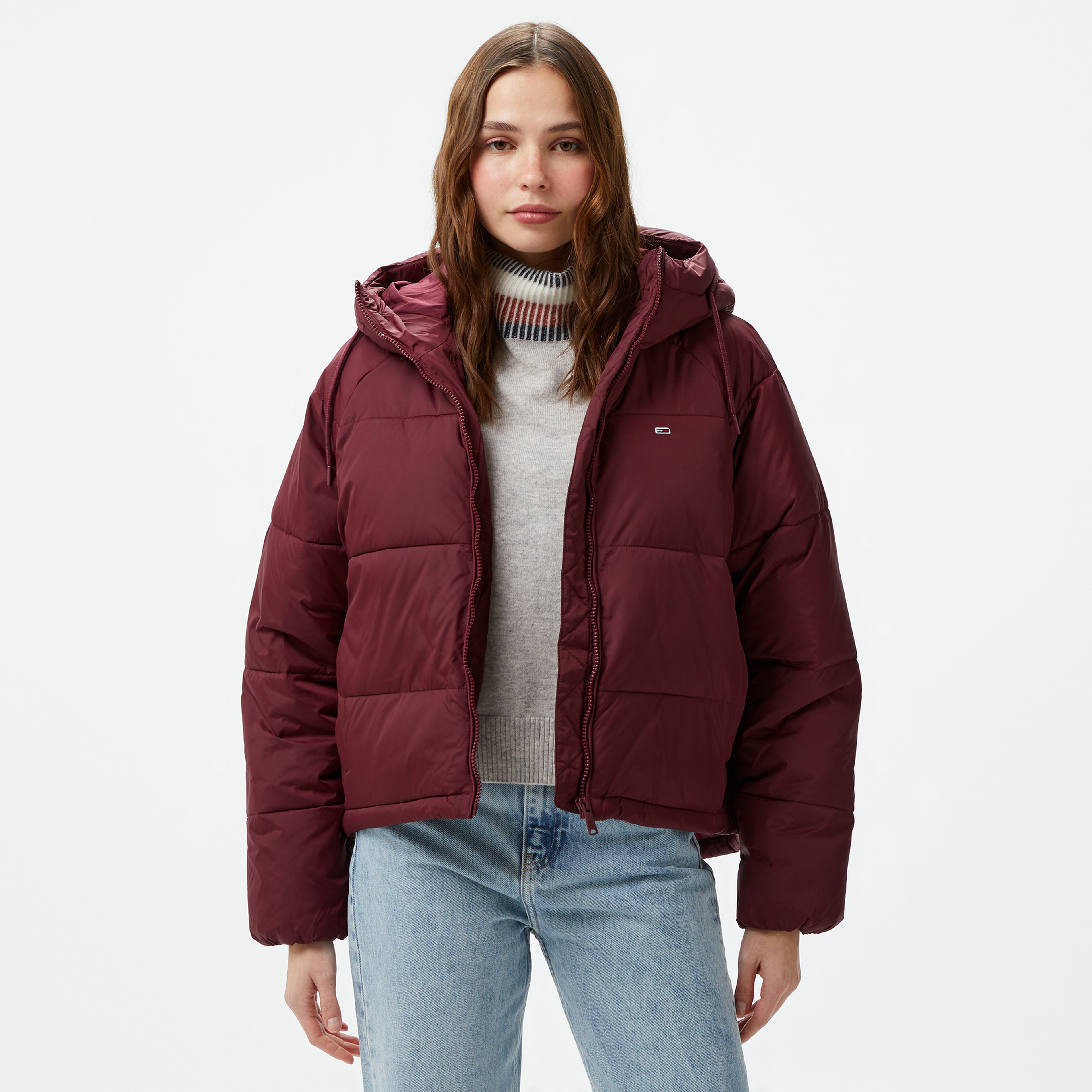 Tommy Hilfiger Jeans Vail Puffer Kadın Bordo Ceket