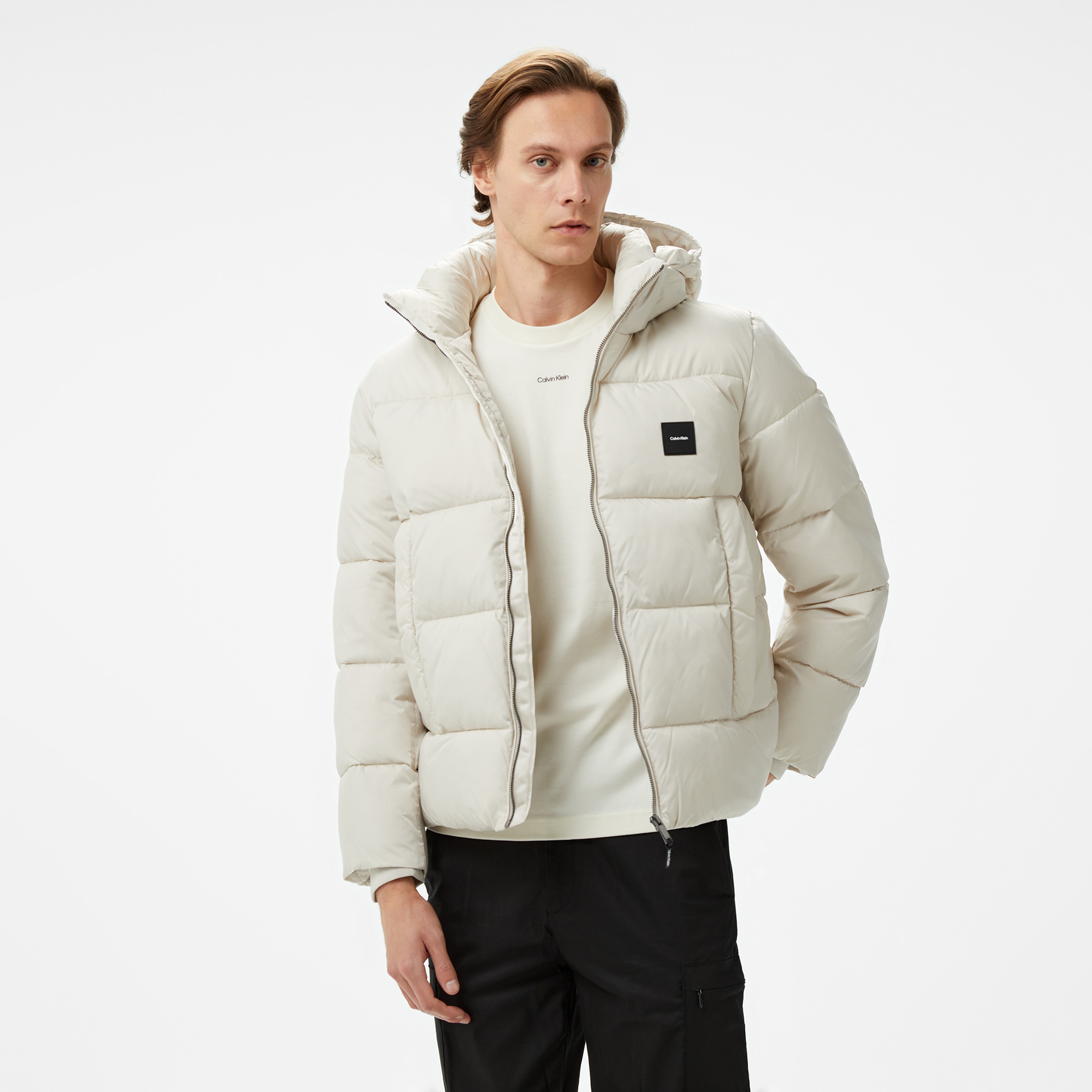 Calvin Klein Hooded Quilt Puffer Erkek Bej Ceket
