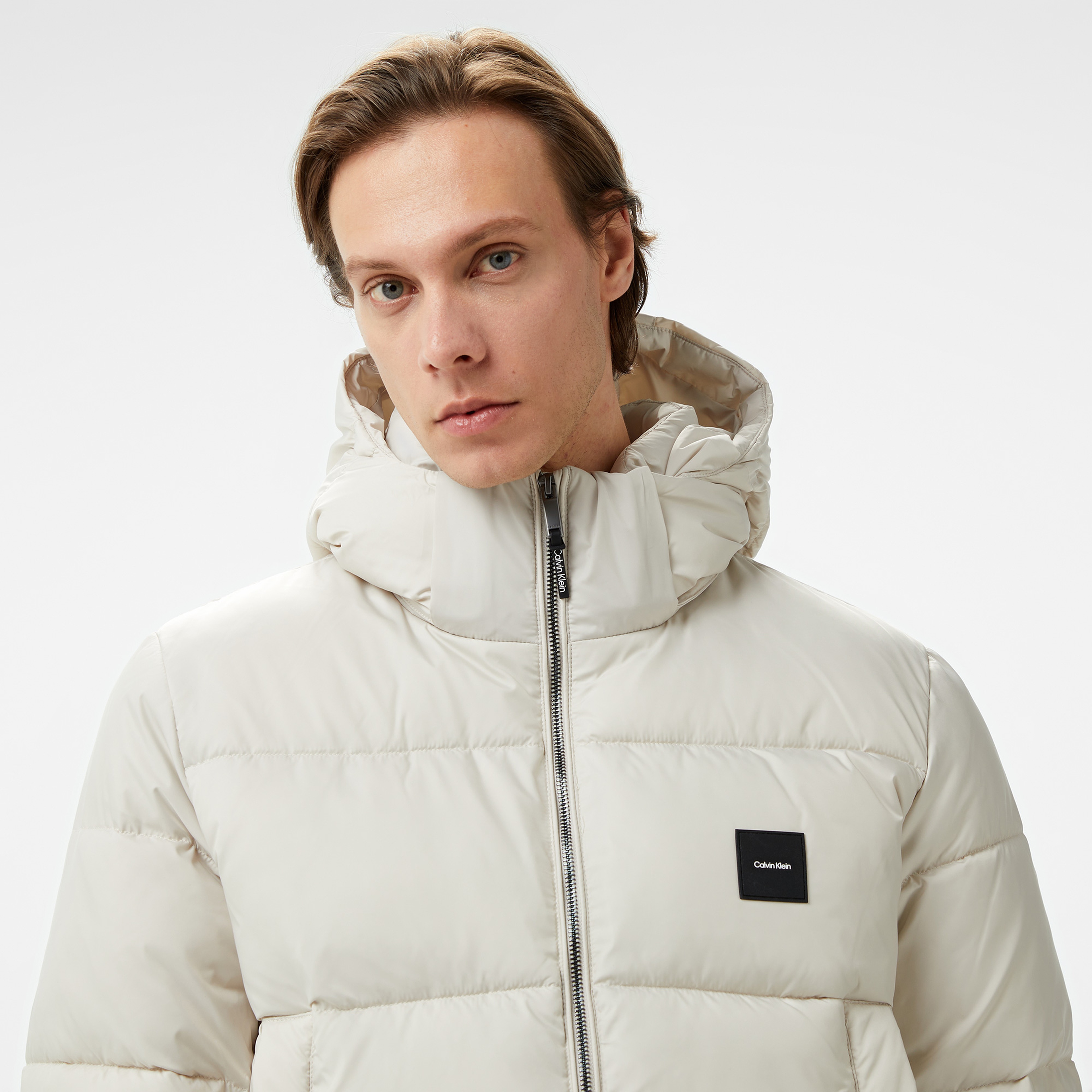 Calvin Klein Hooded Quilt Puffer Erkek Bej Ceket