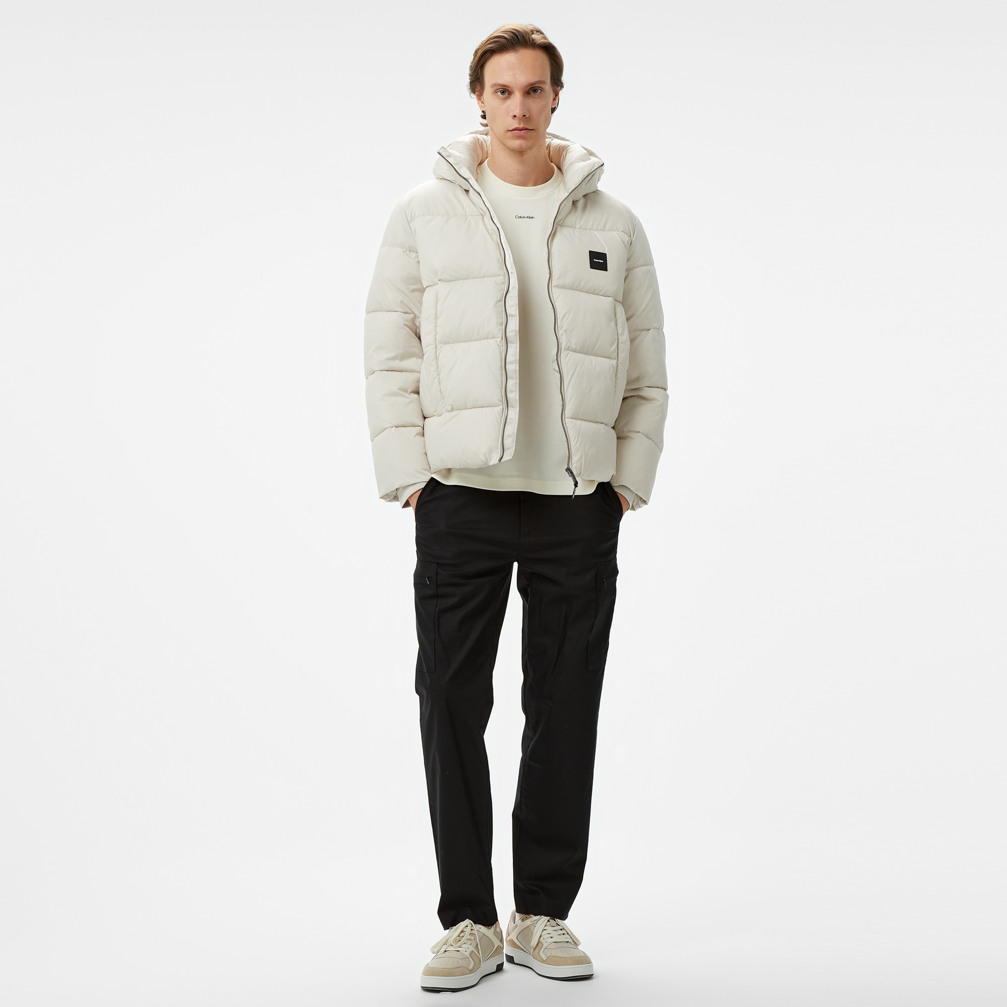 Calvin Klein Hooded Quilt Puffer Erkek Bej Ceket