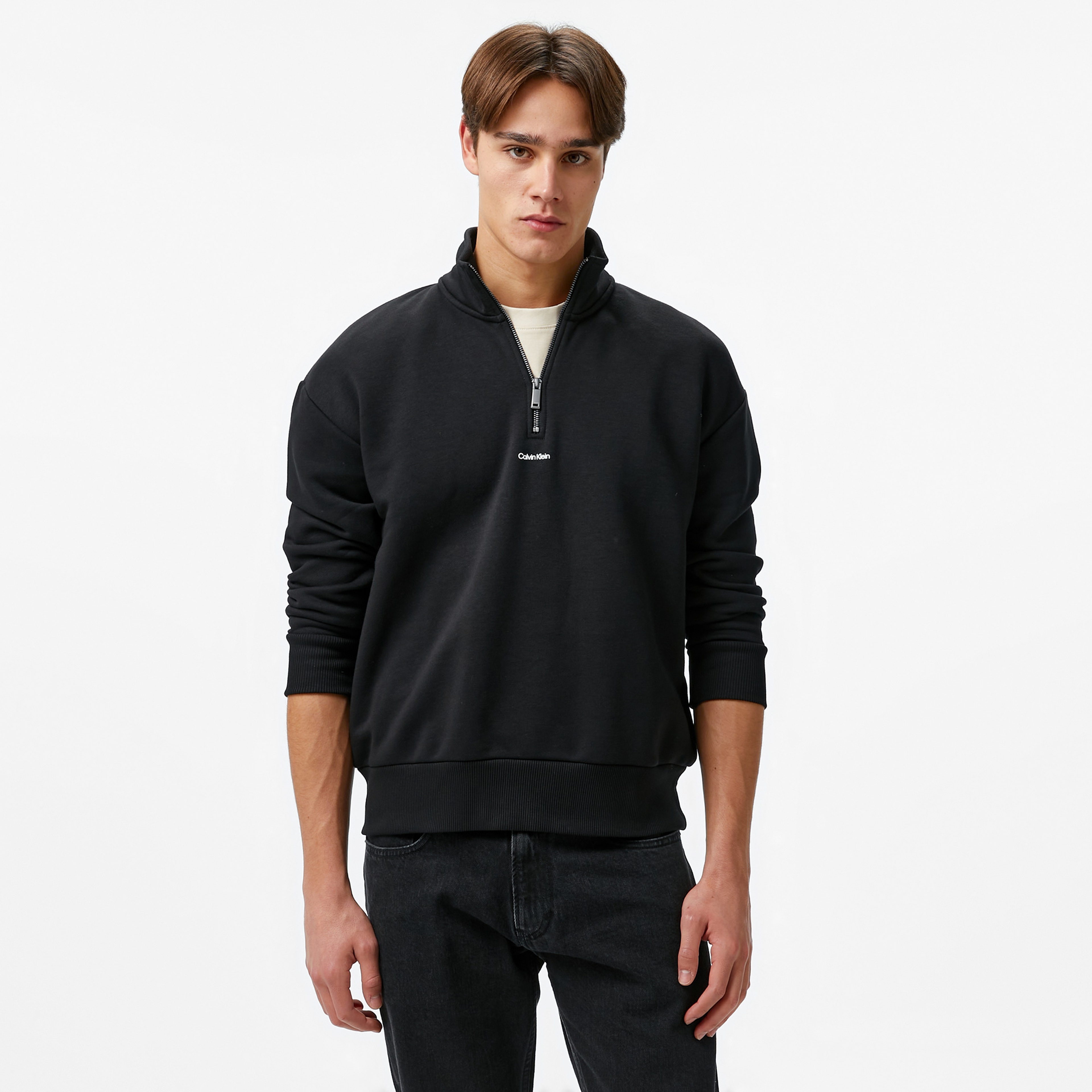 Calvin Klein Nano Logo Q-Zip Erkek Siyah Sweatshirt