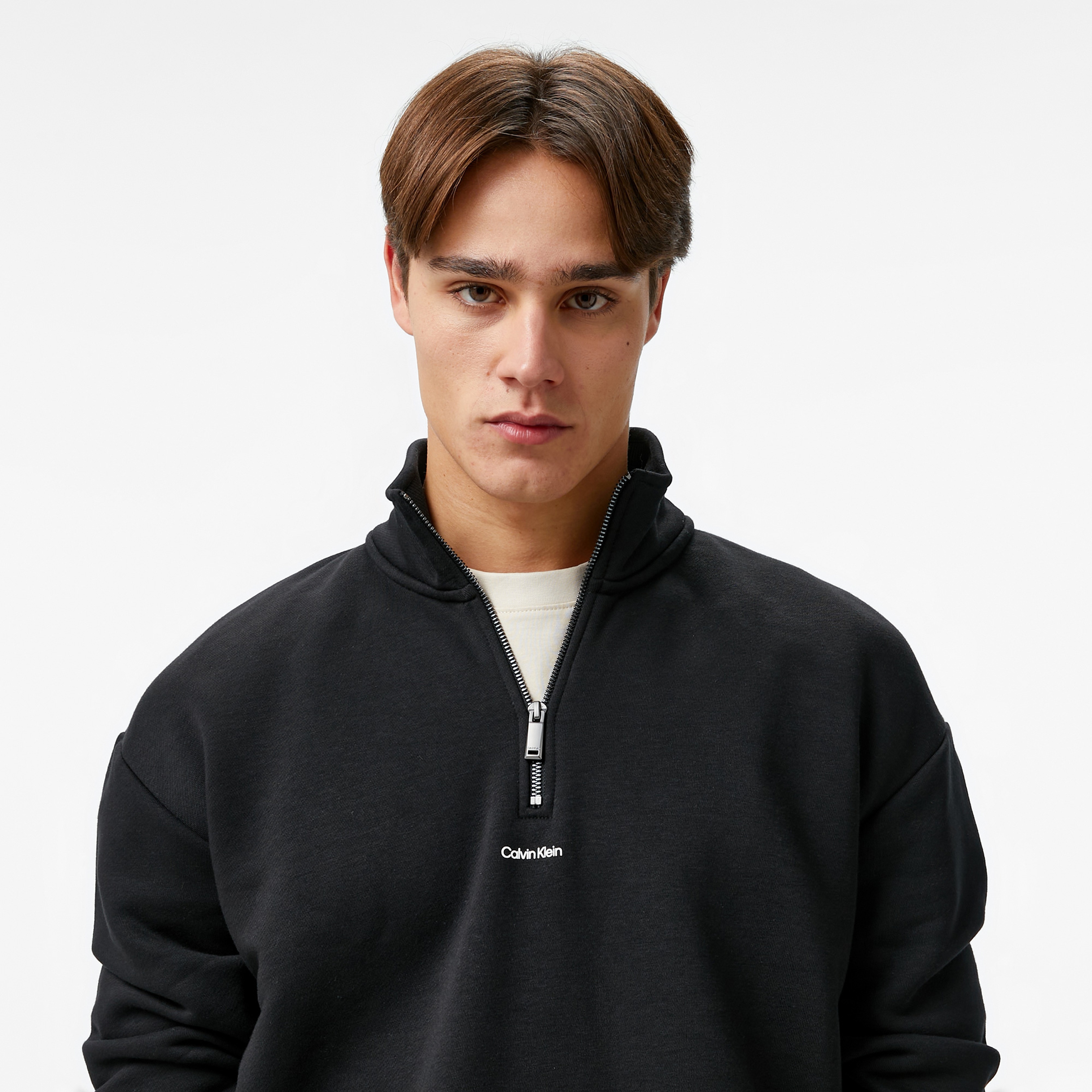 Calvin Klein Nano Logo Q-Zip Erkek Siyah Sweatshirt