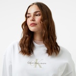 Calvin Klein Jeans Textured Monologo Crewneck Kadın Beyaz Sweatshirt