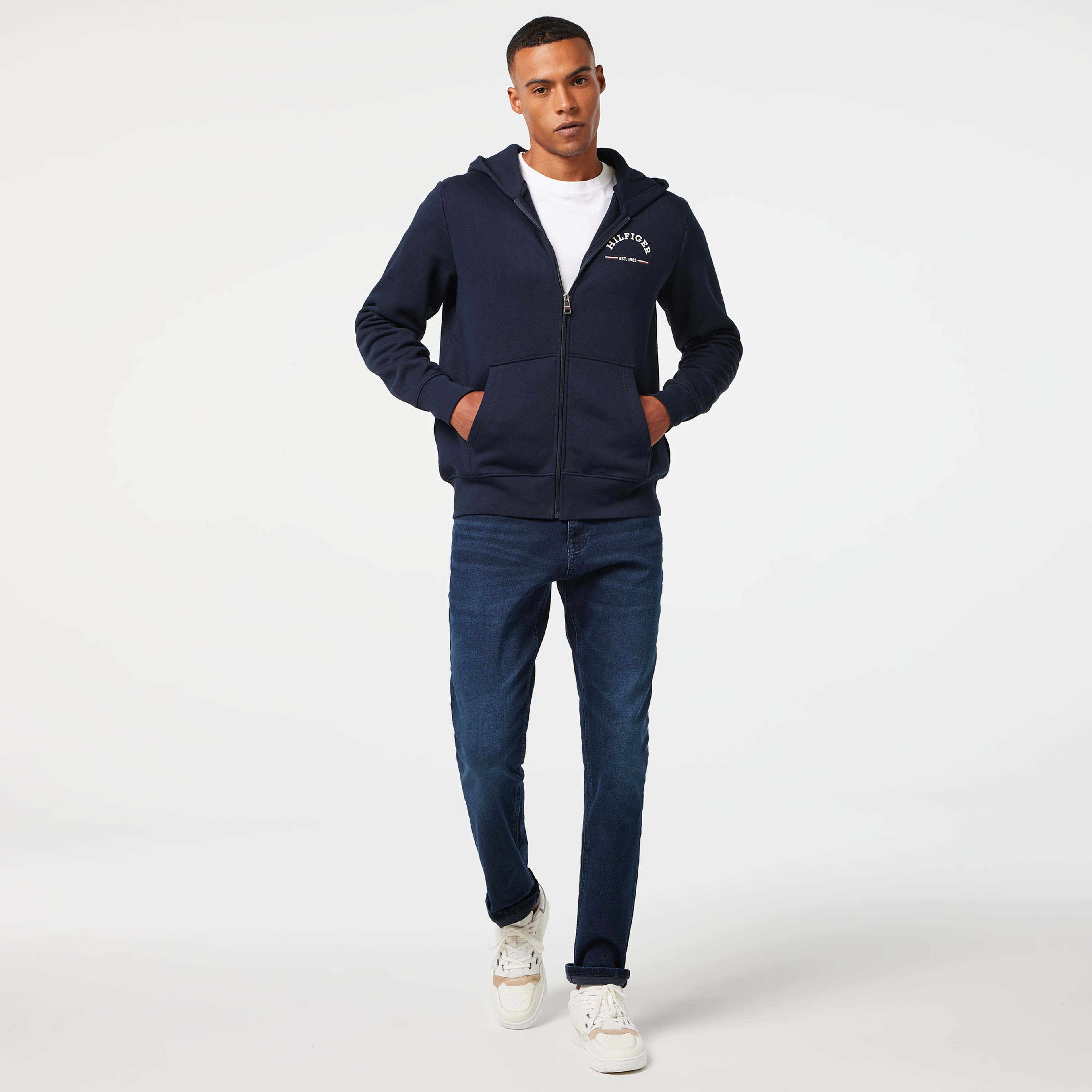 Tommy Hilfiger Roundall Hooded Zip Through Erkek Mavi Hoodie