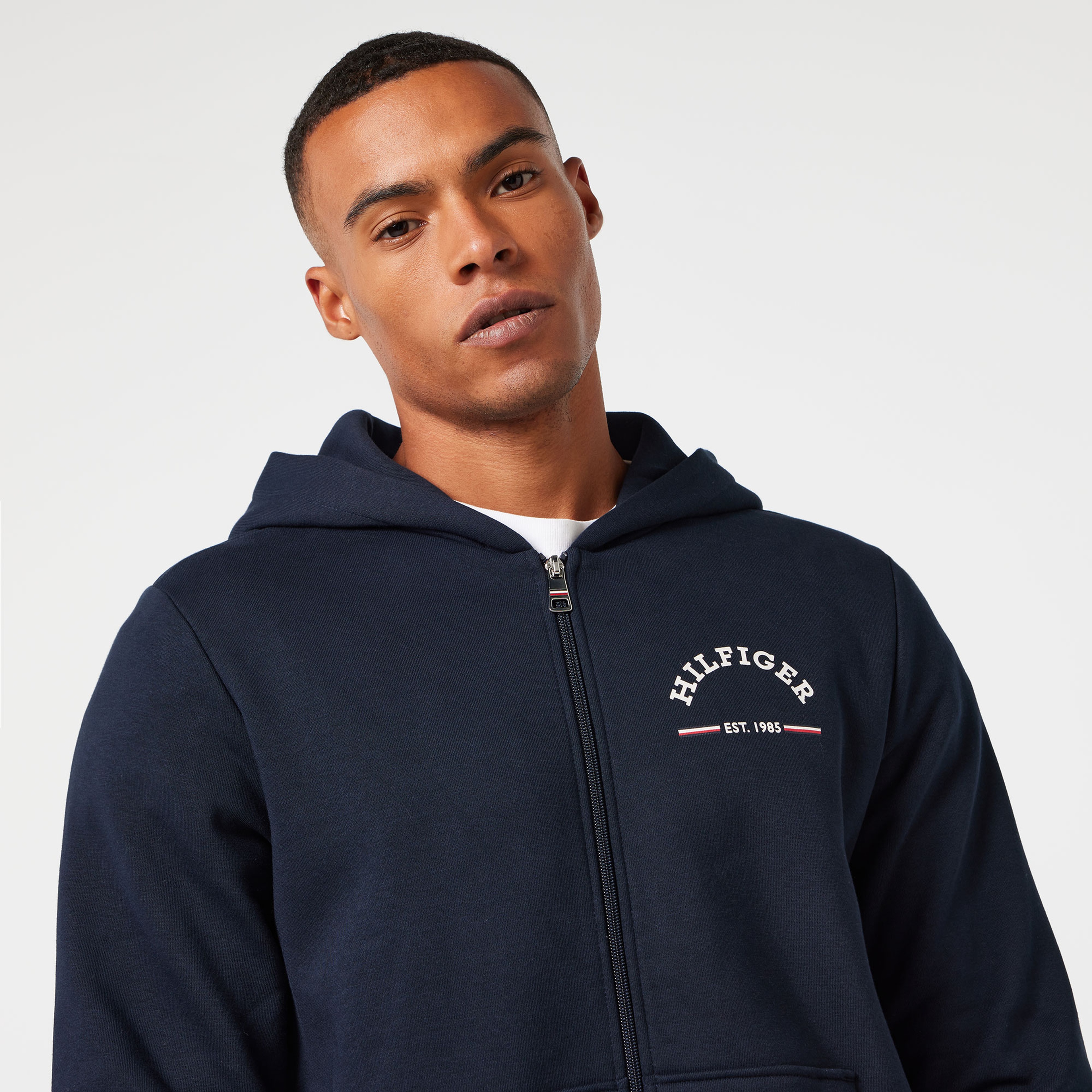 Tommy Hilfiger Roundall Hooded Zip Through Erkek Mavi Hoodie