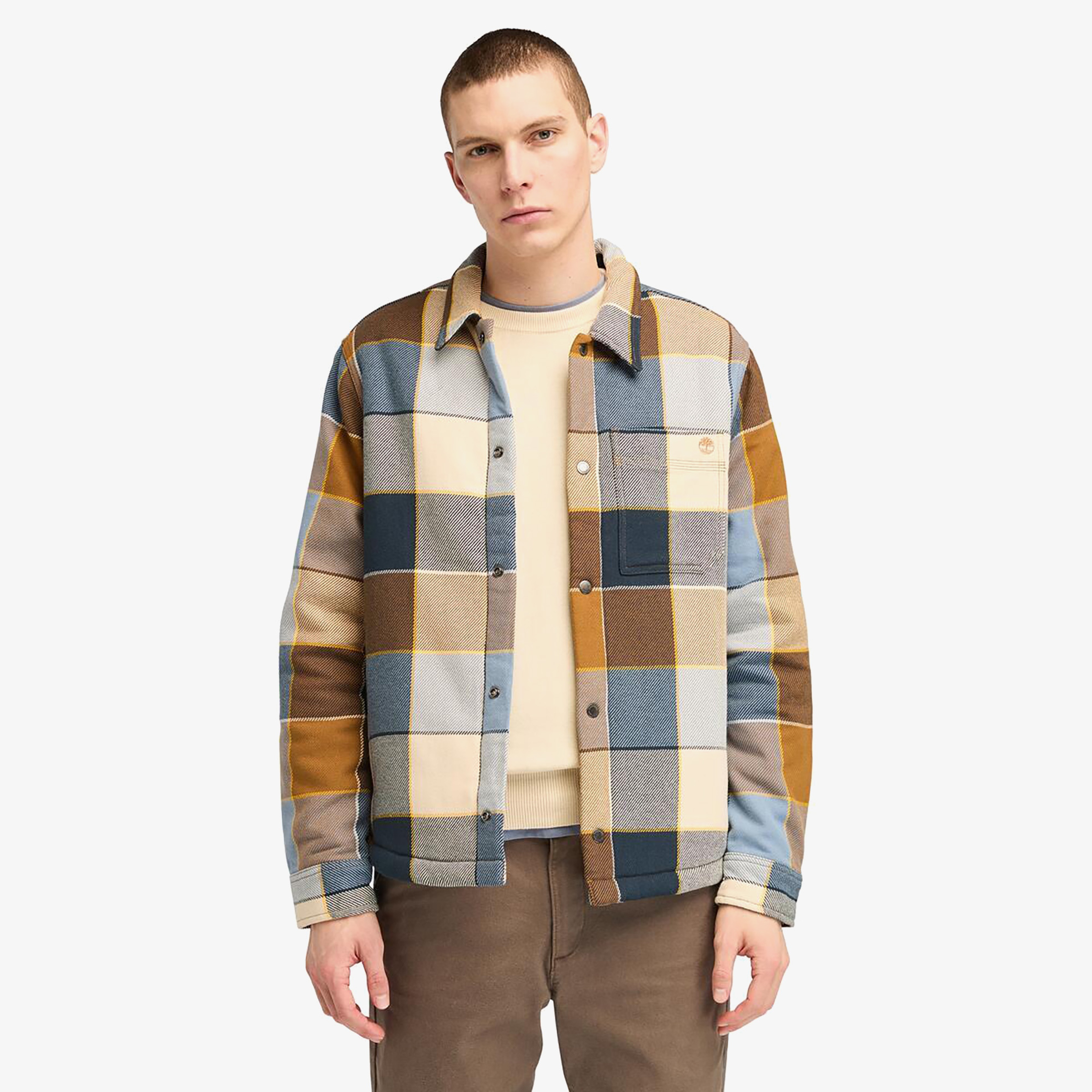 Timberland Sherpa Lined Plaid Erkek Krem Rengi Ceket