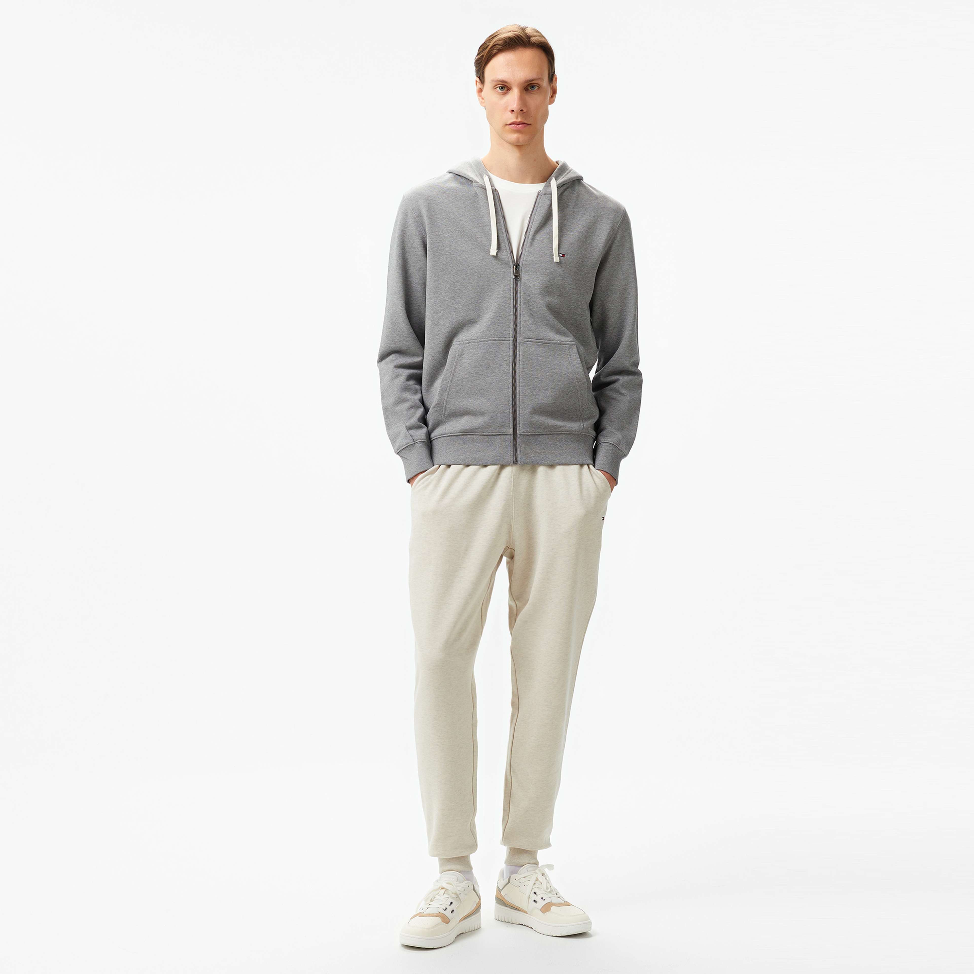 Tommy Hilfiger Essential Terry Zip Through Erkek Gri Sweatshirt