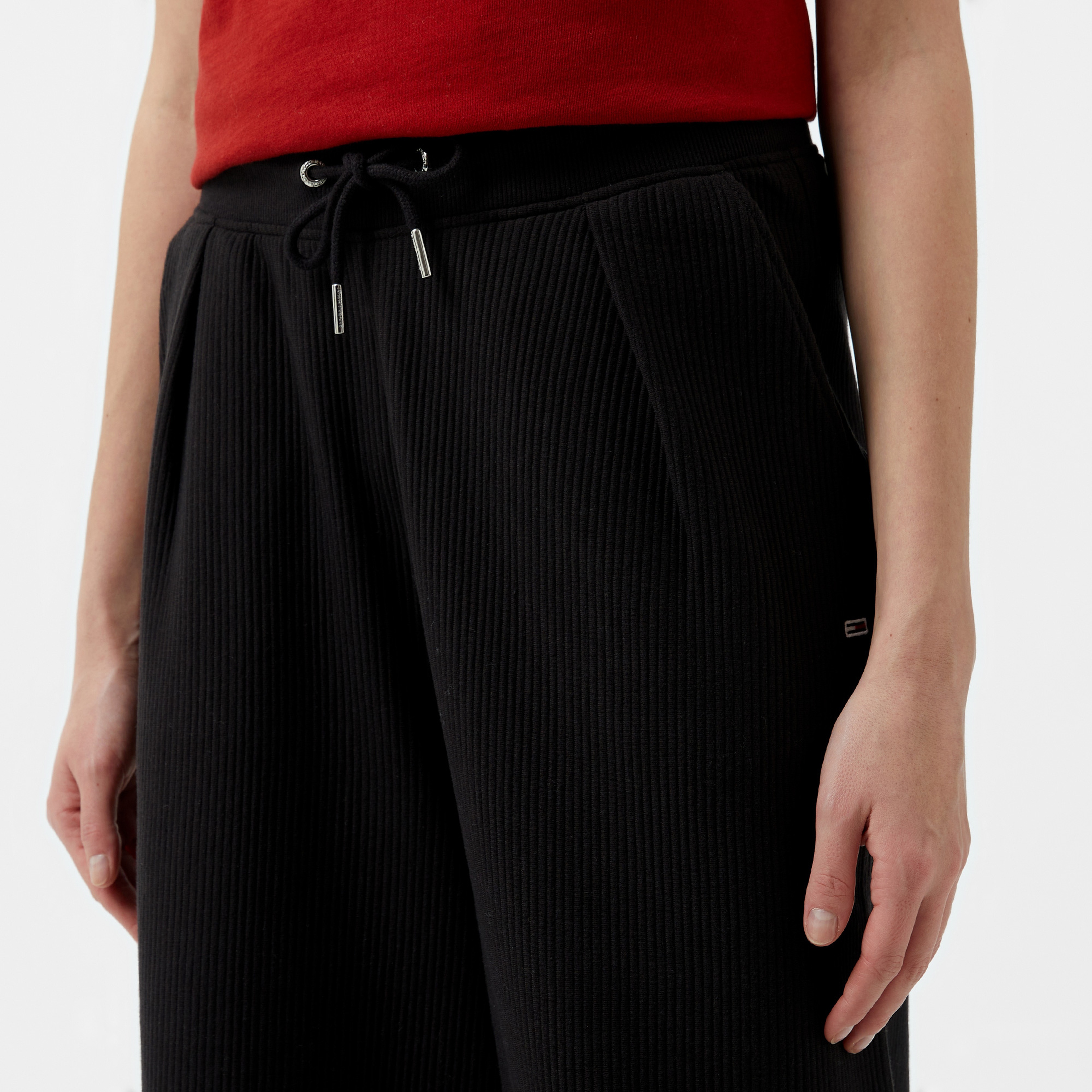 Tommy Hilfiger Jeans Ottoman Pleated Kadın Siyah Eşofman Altı