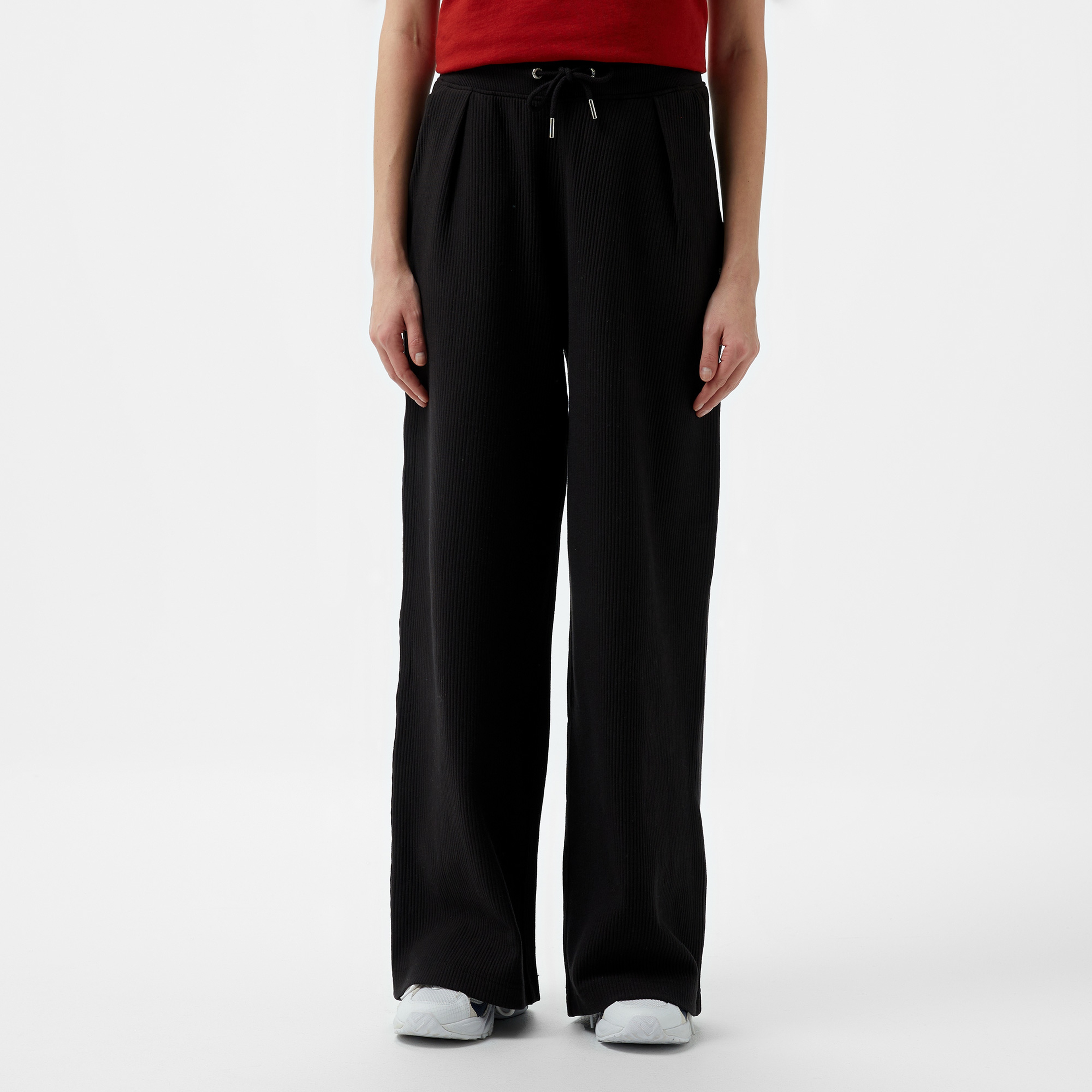 Tommy Hilfiger Jeans Ottoman Pleated Kadın Siyah Eşofman Altı