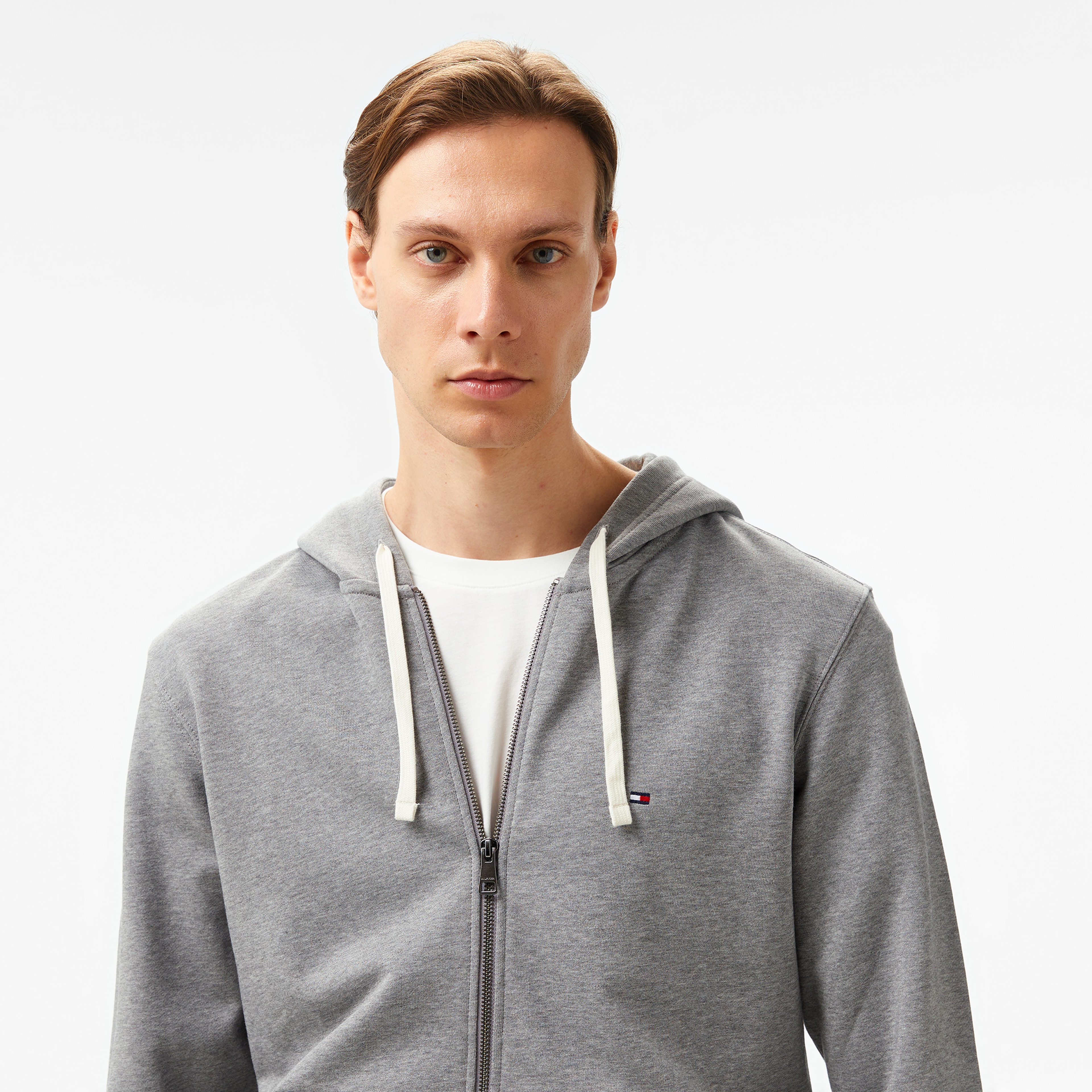 Tommy Hilfiger Essential Terry Zip Through Erkek Gri Sweatshirt