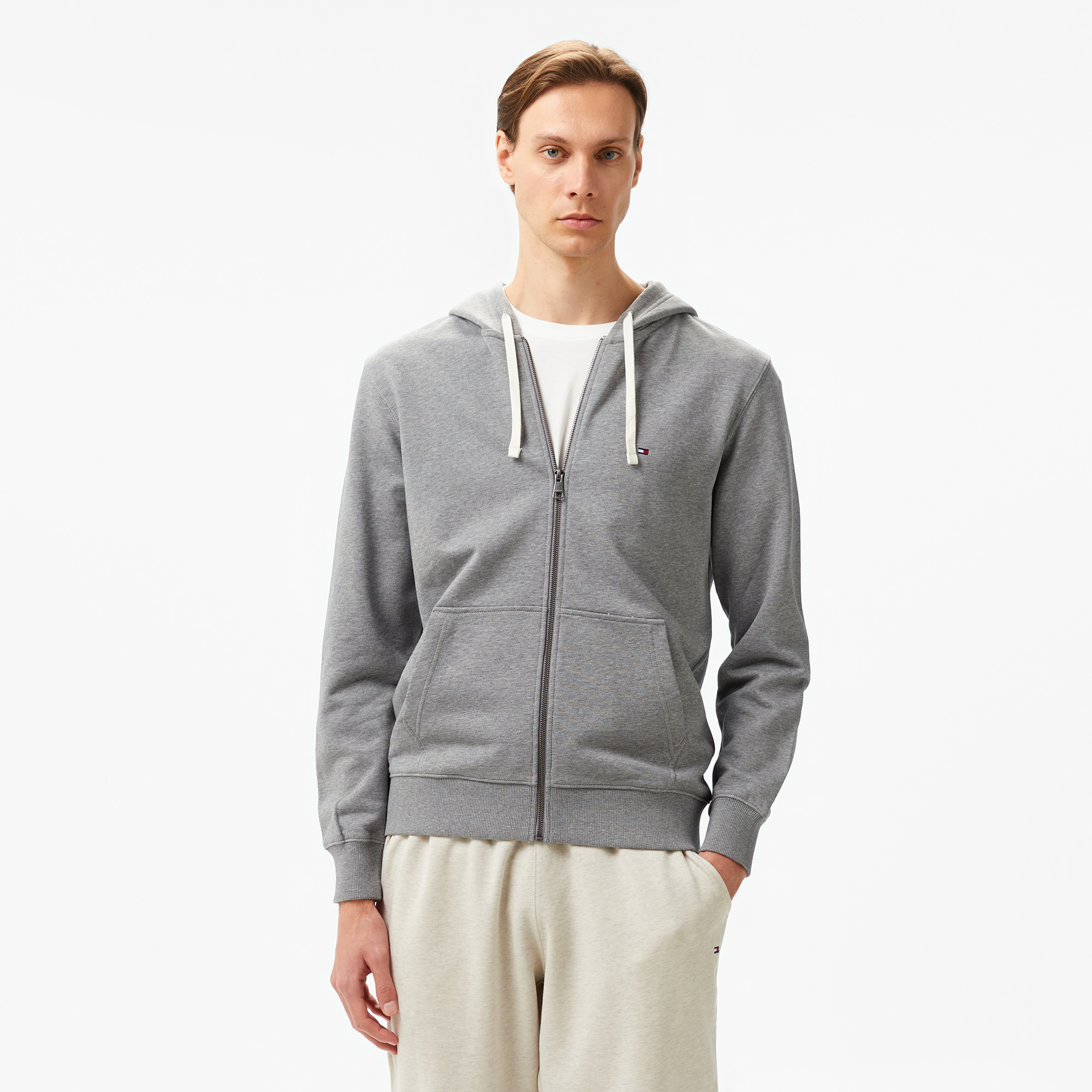 Tommy Hilfiger Essential Terry Zip Through Erkek Gri Sweatshirt
