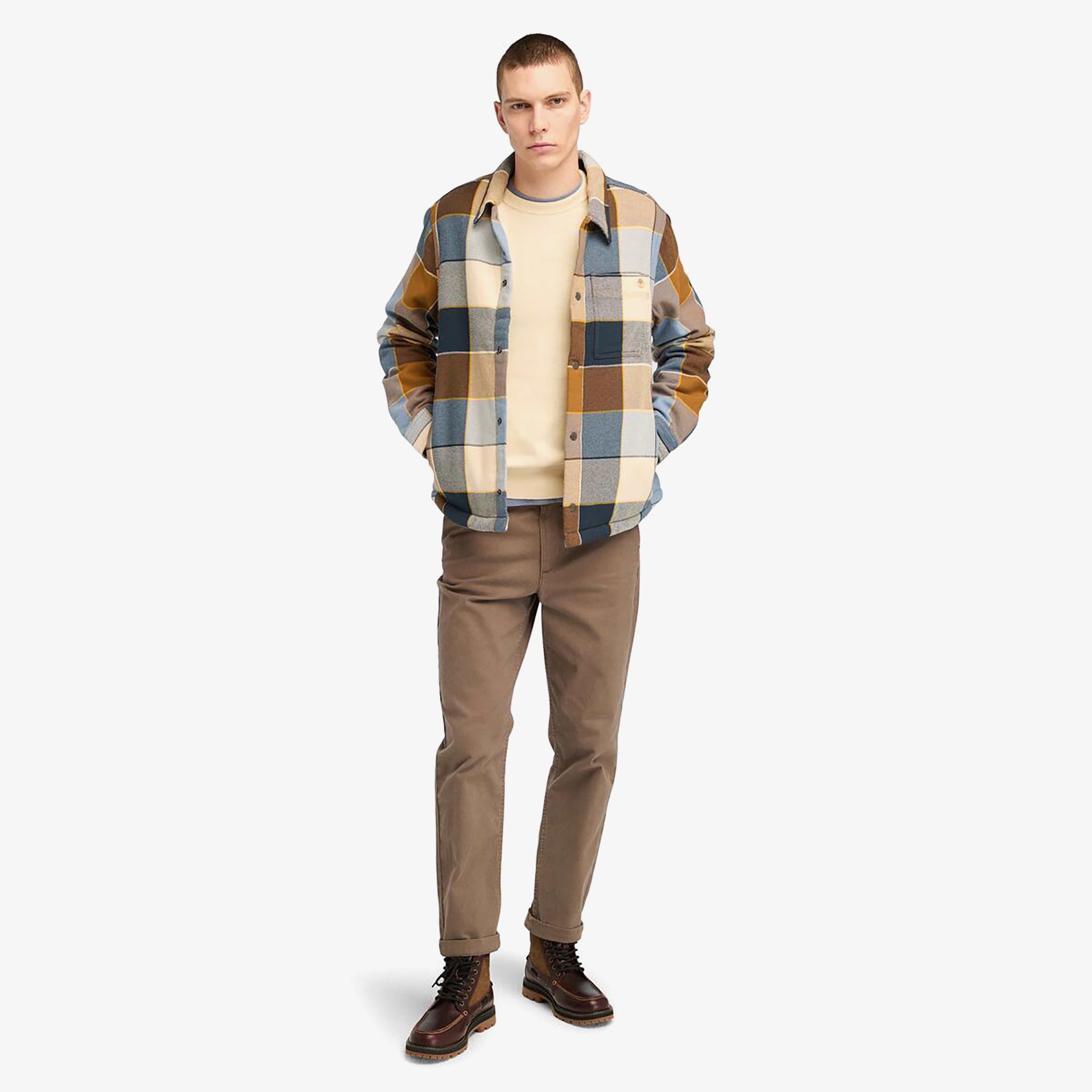 Timberland Sherpa Lined Plaid Erkek Krem Rengi Ceket