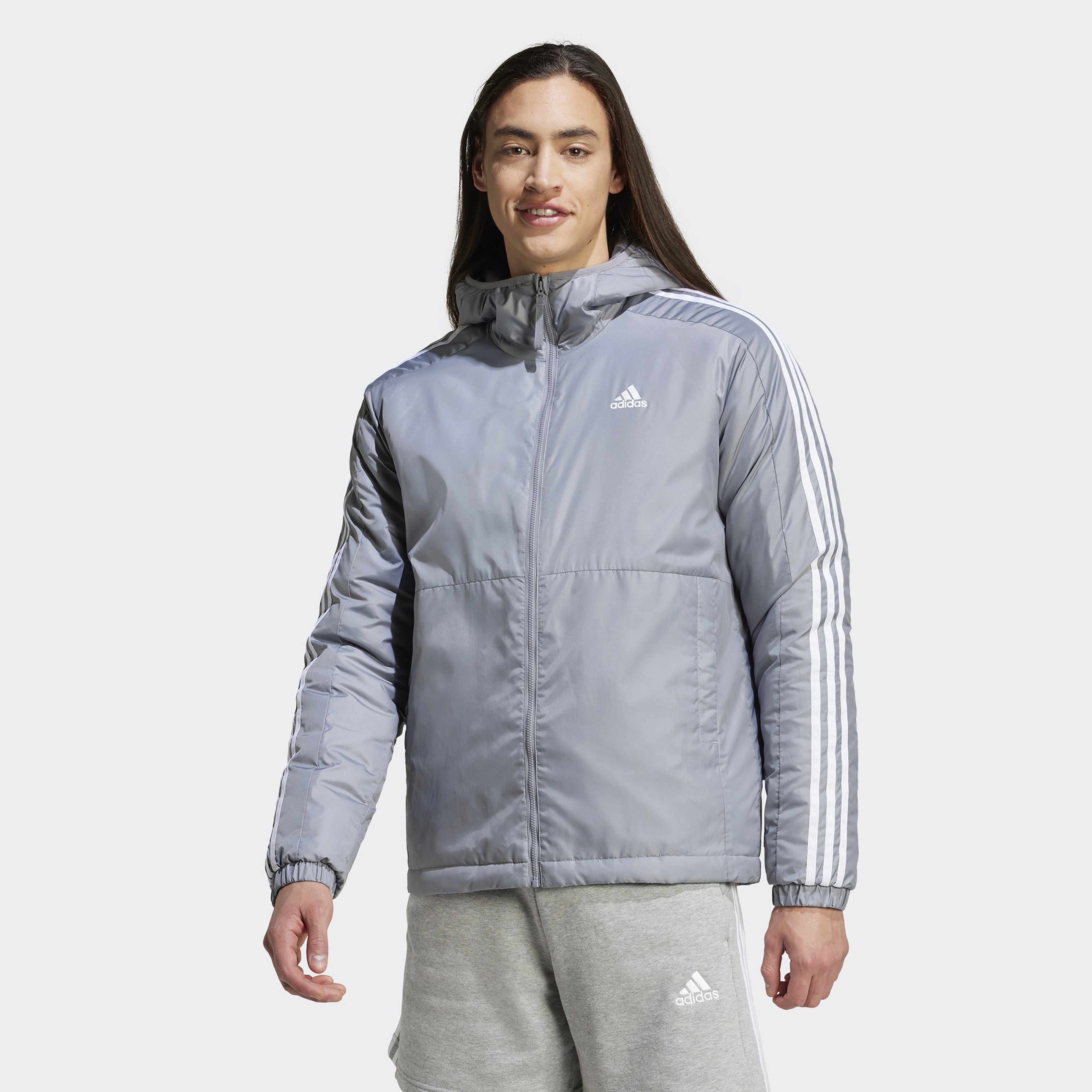 adidas Sportswear Essentials 3 Striped Insulated Kadın Gri Mont