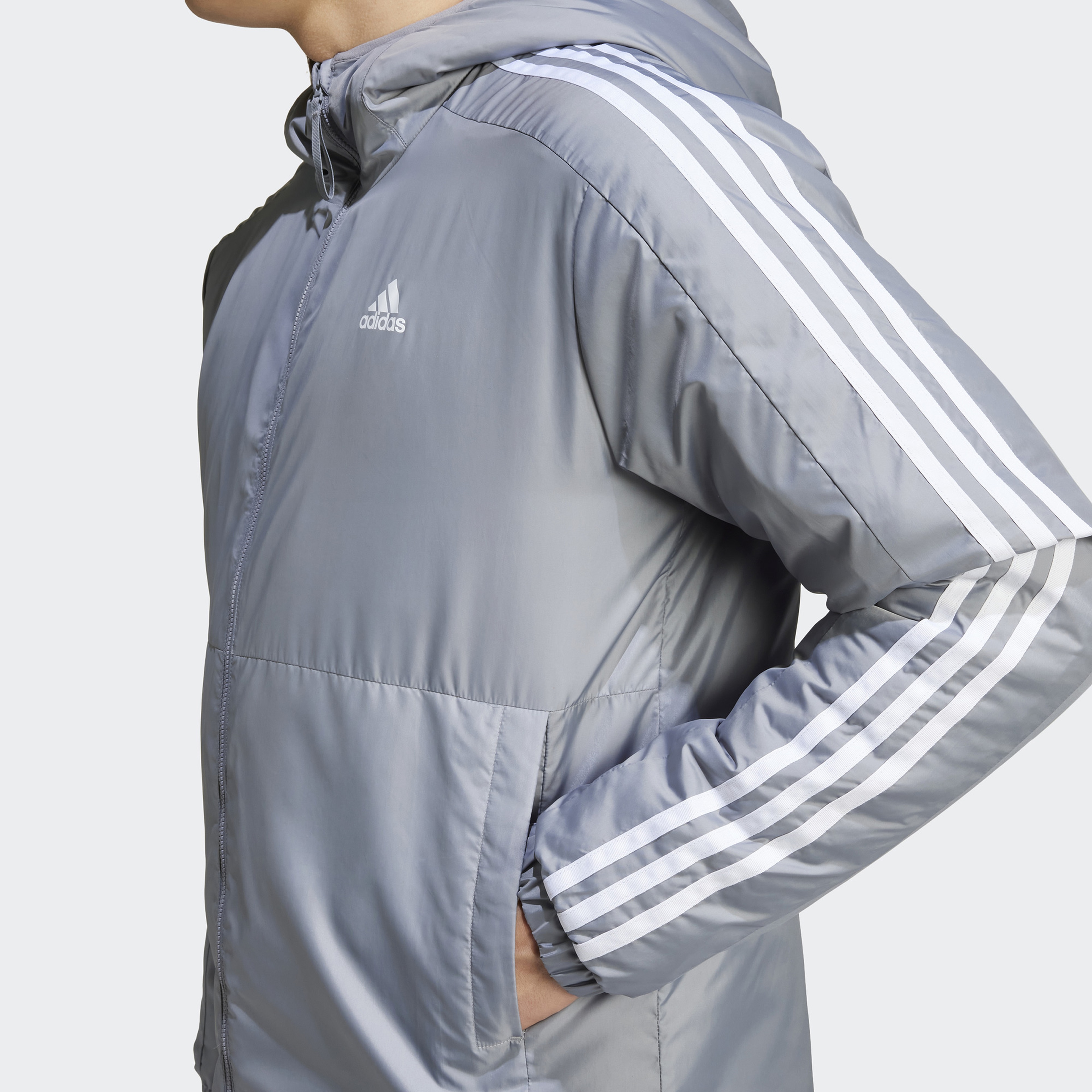adidas Sportswear Essentials 3 Striped Insulated Kadın Gri Mont