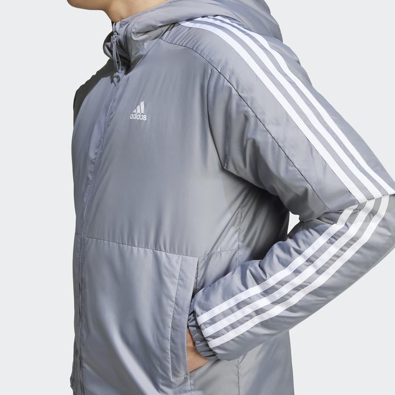 adidas Sportswear Essentials 3 Striped Insulated Kadın Gri Mont