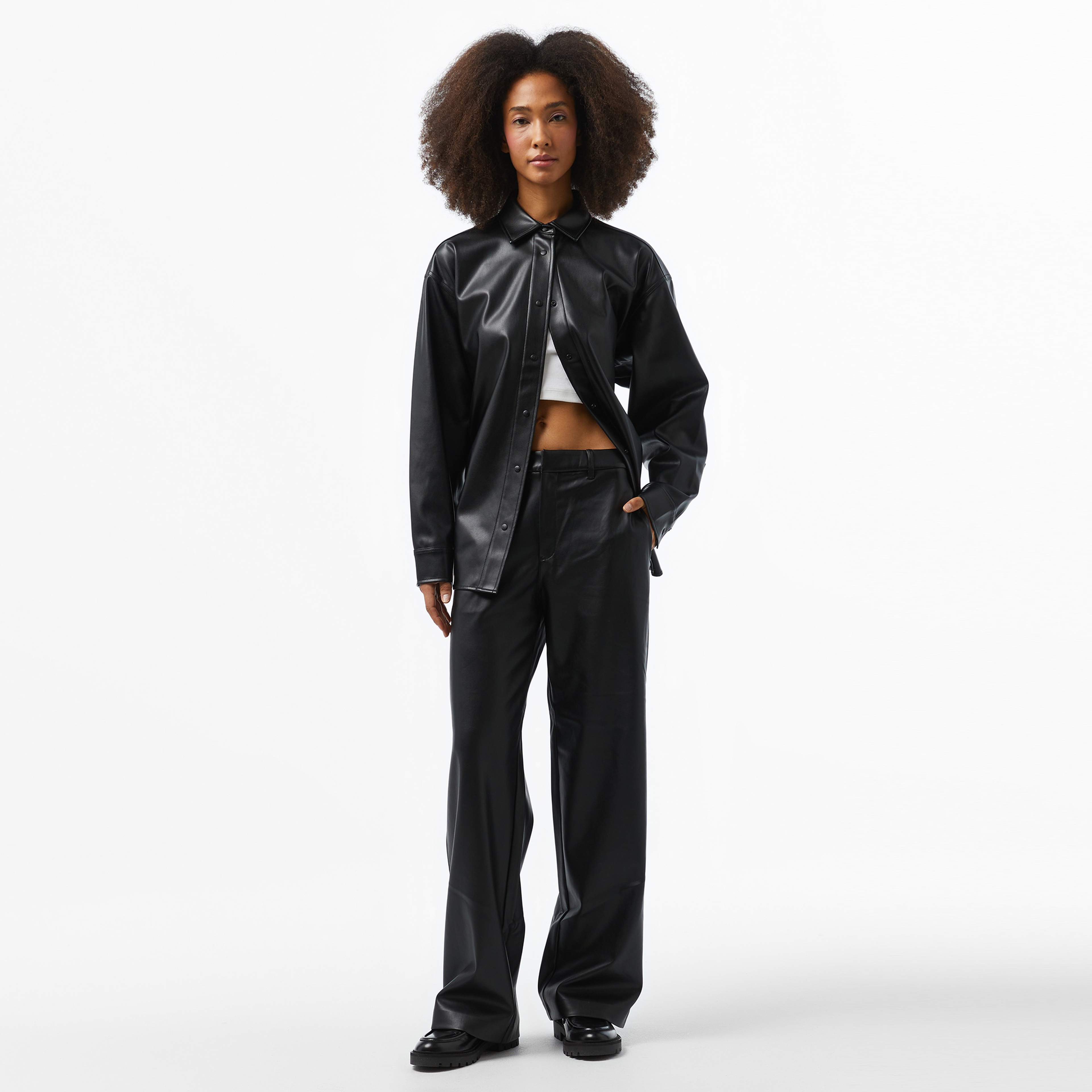 Calvin Klein Jeans Faux Leather Straight Kadın Siyah Pantolon