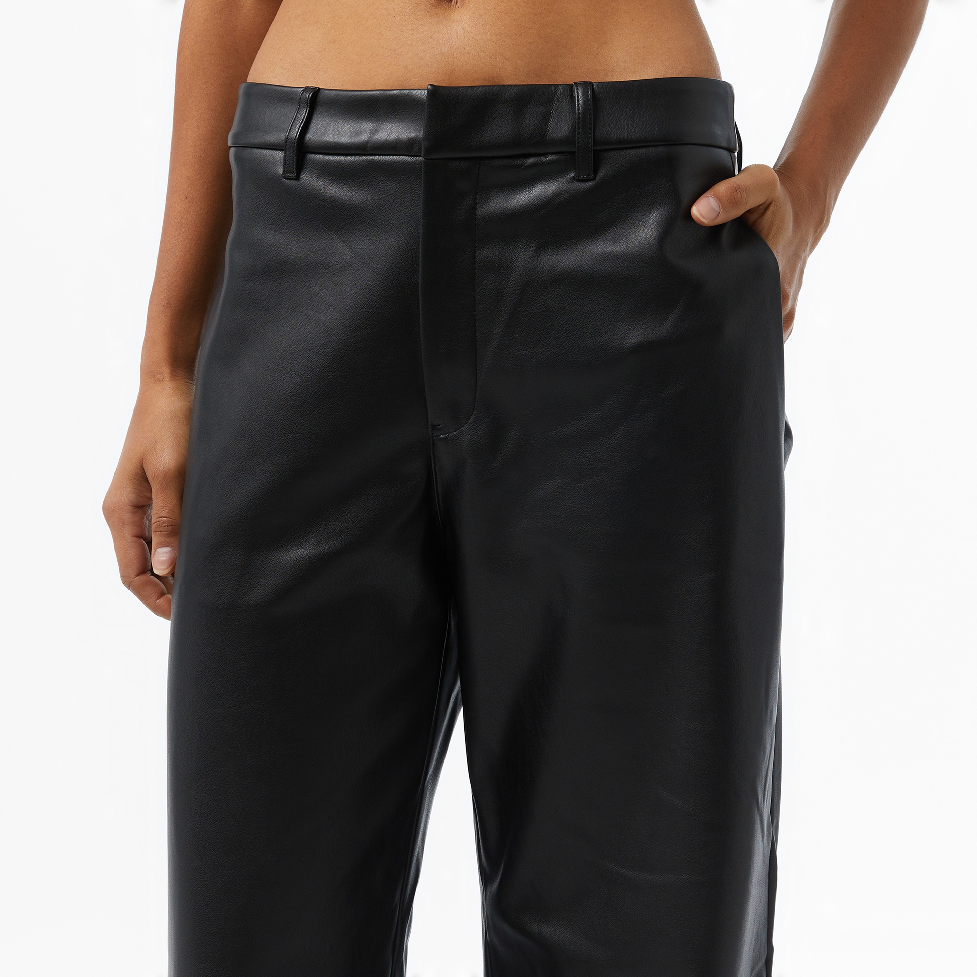 Calvin Klein Jeans Faux Leather Straight Kadın Siyah Pantolon