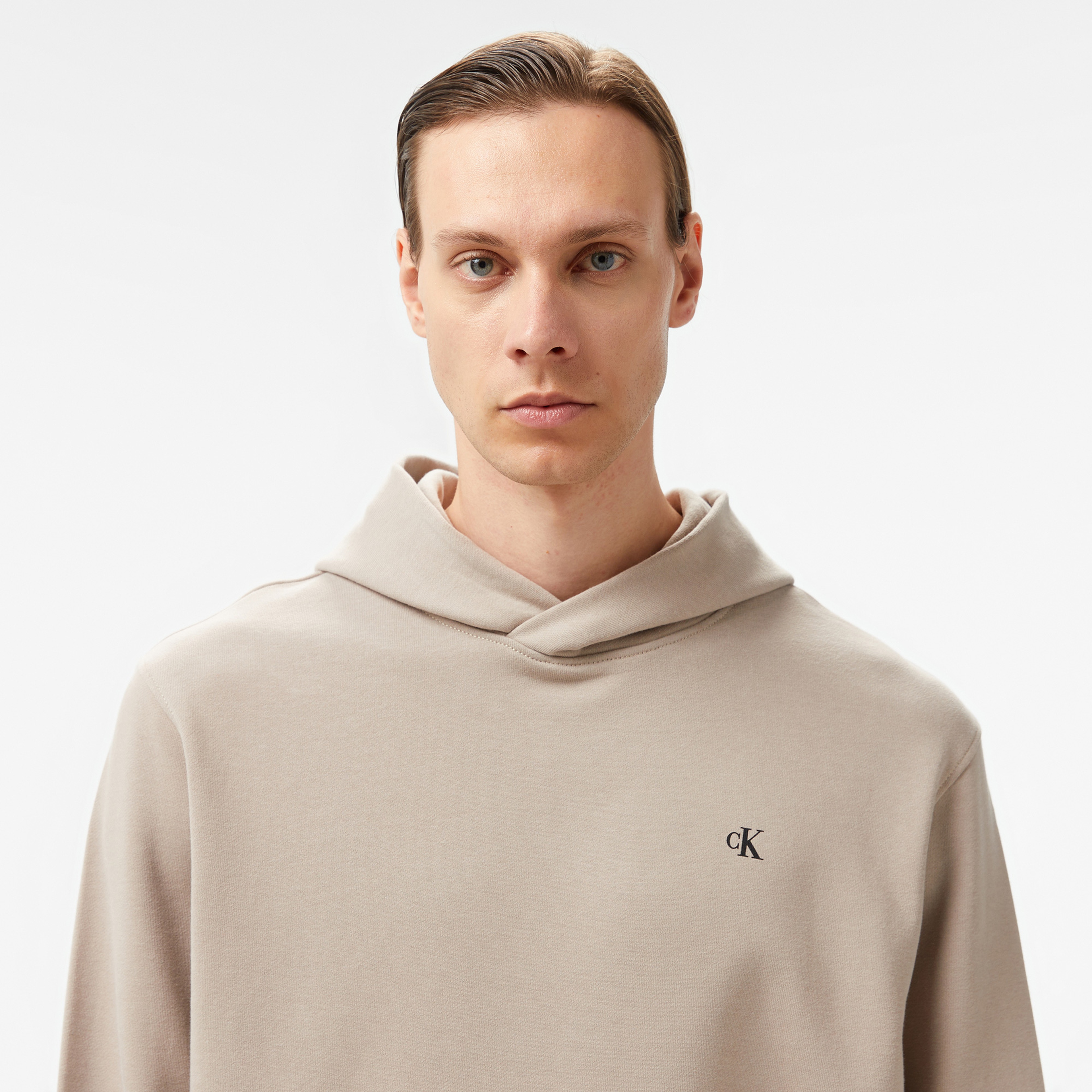 Calvin Klein Jeans Stamp Back Graphic Erkek Bej Hoodie