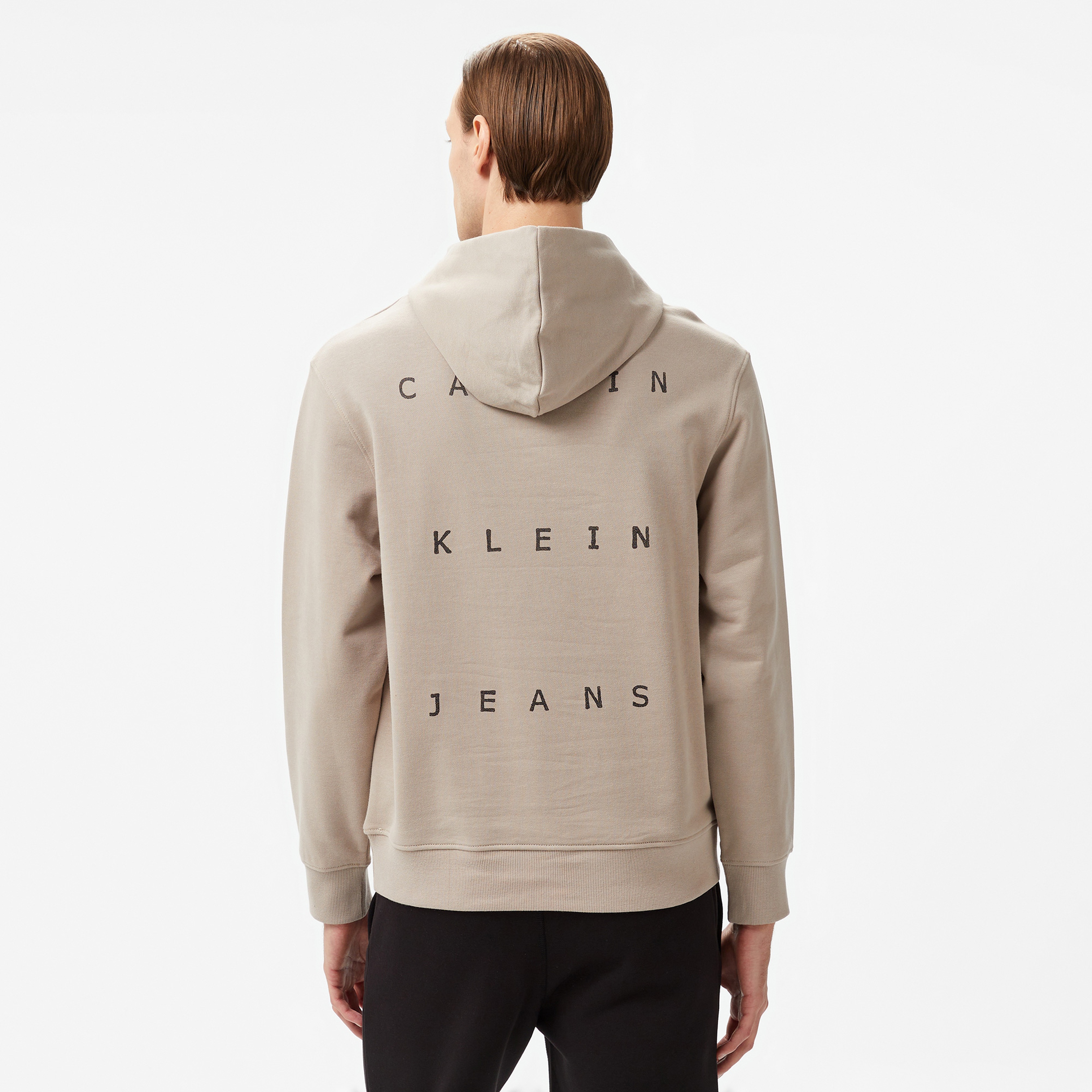 Calvin Klein Jeans Stamp Back Graphic Erkek Bej Hoodie