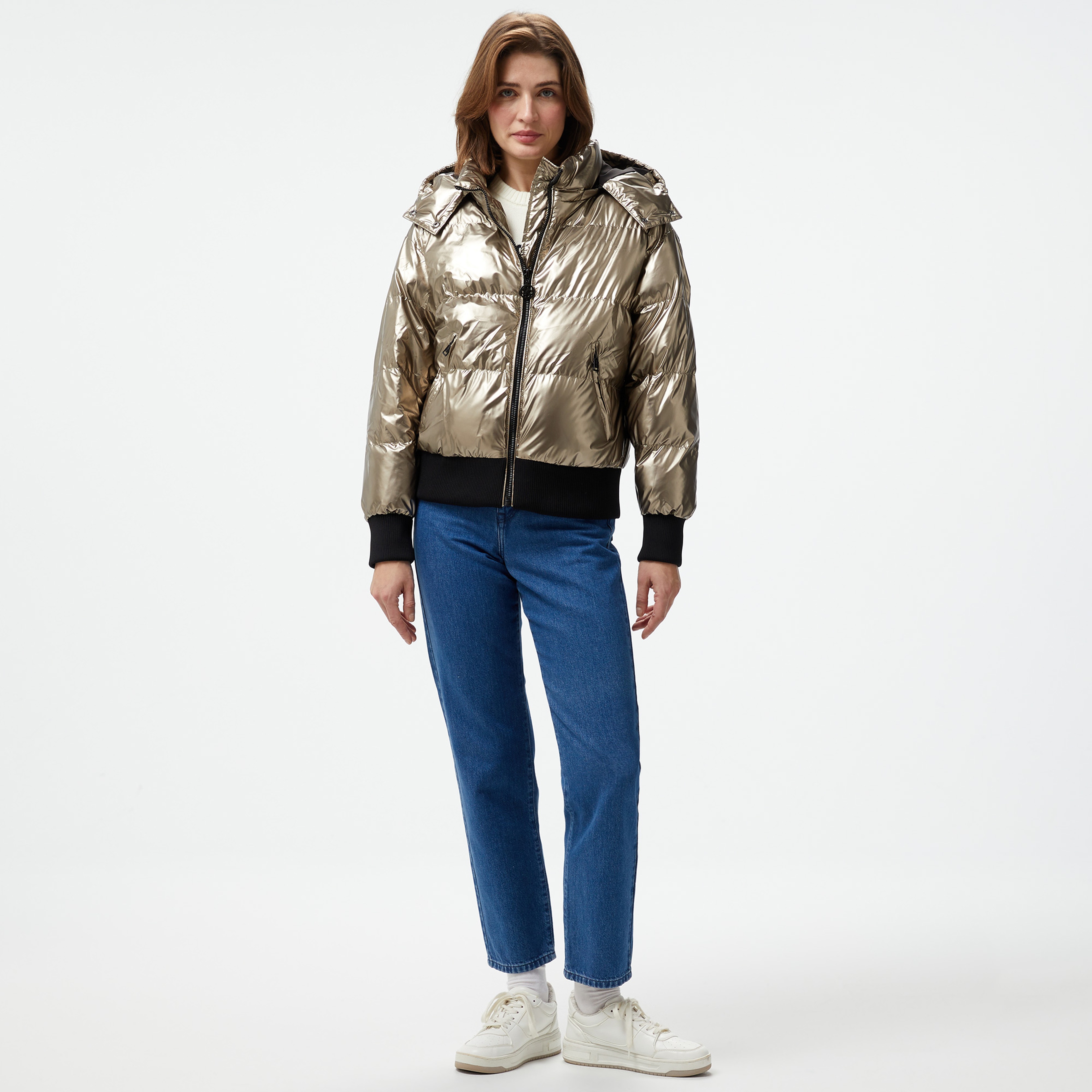 Guess Bice Poly Metallic Coated Kadın Sarı Mont