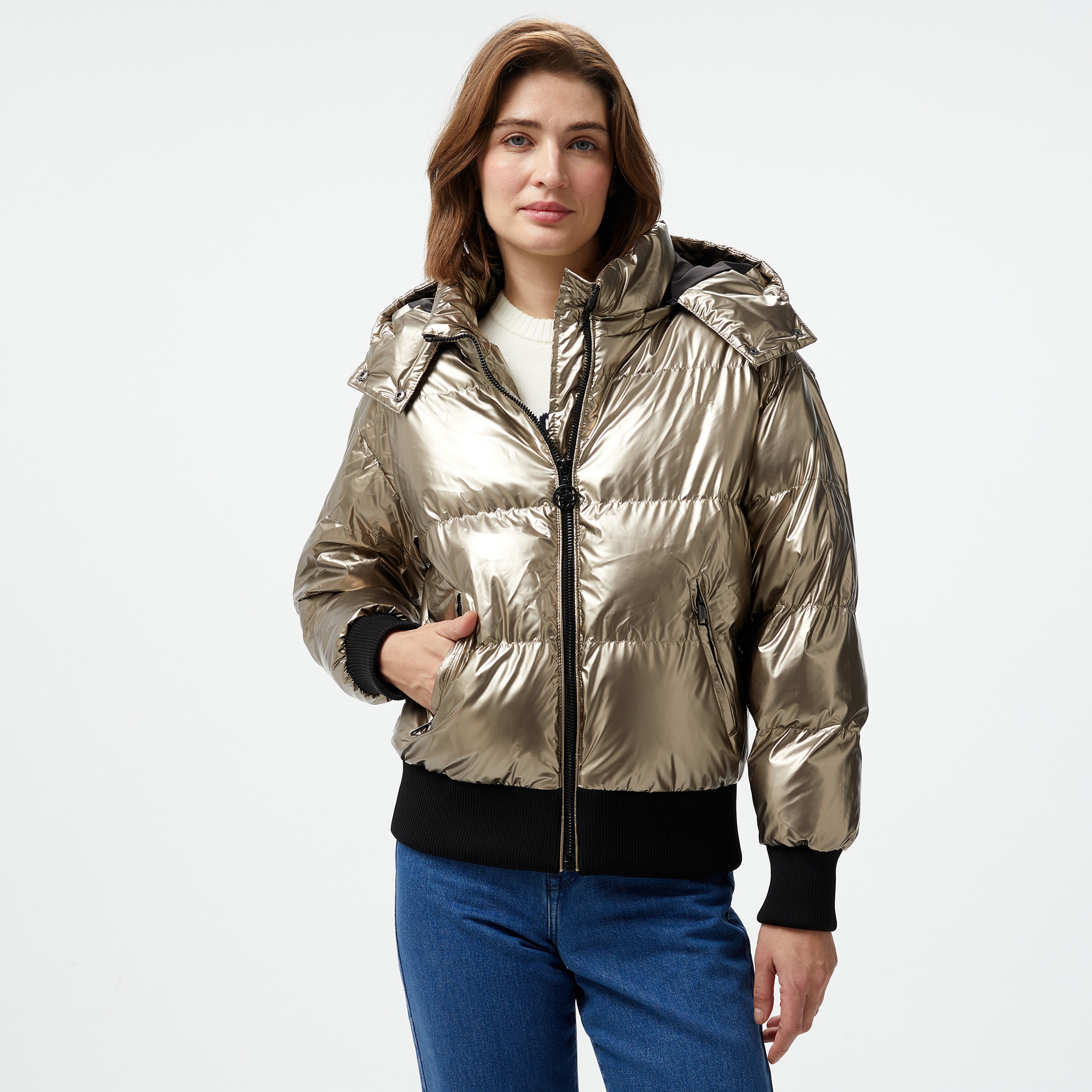 Guess Bice Poly Metallic Coated Kadın Sarı Mont