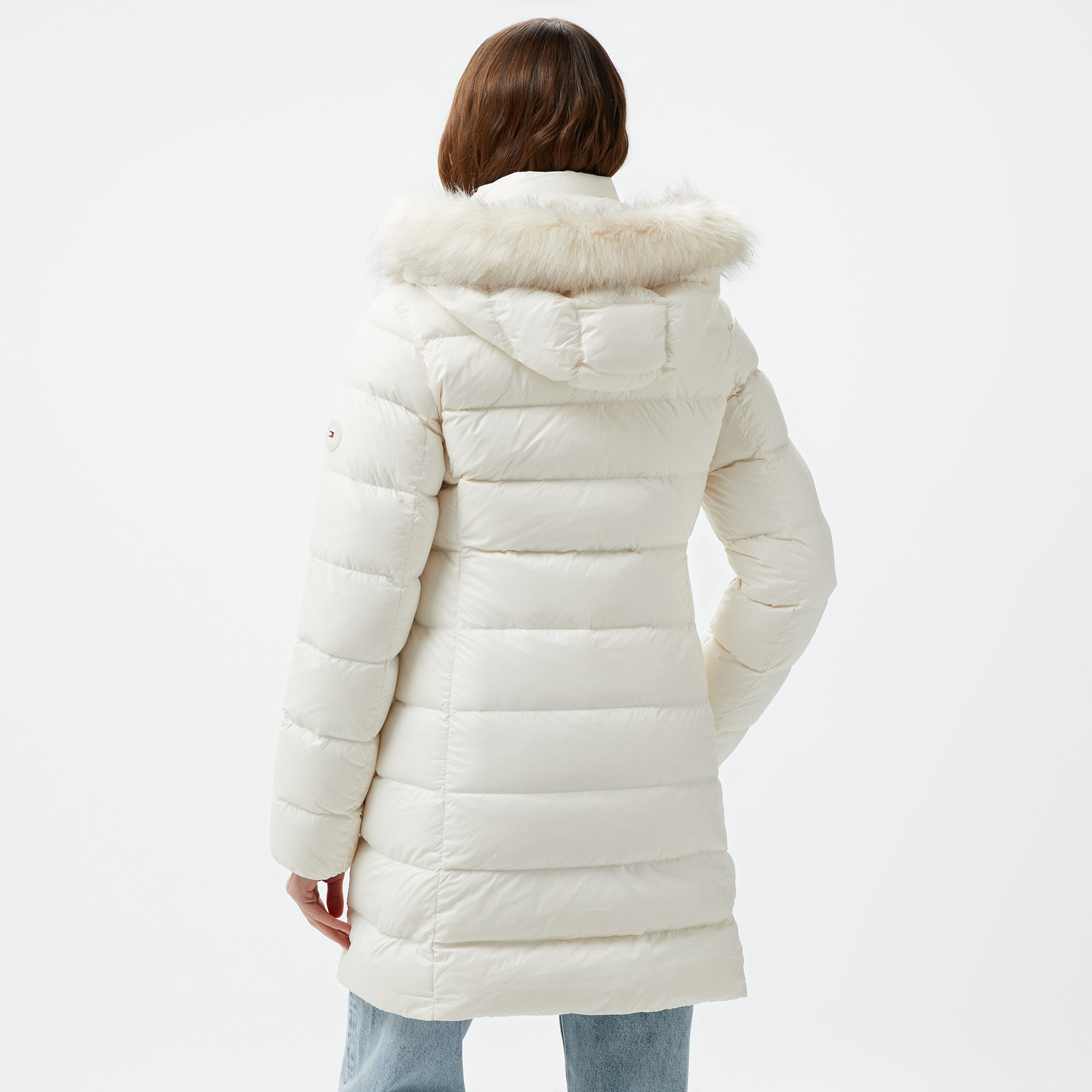 Tommy Hilfiger Gloss Down Tyra With Fur Kadın Beyaz Mont
