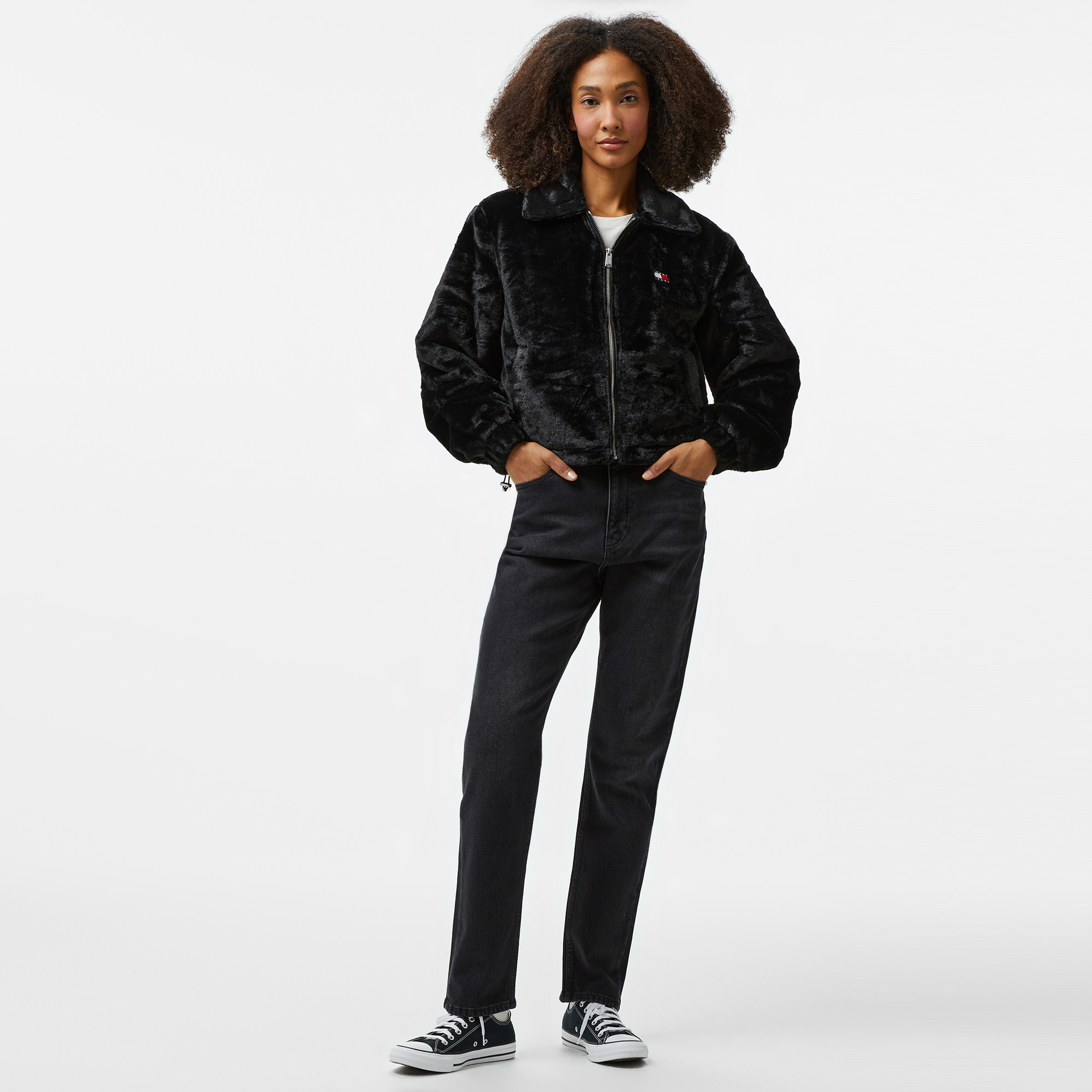 Tommy Hilfiger Jeans Faux Fur Kadın Siyah Bomber Ceket