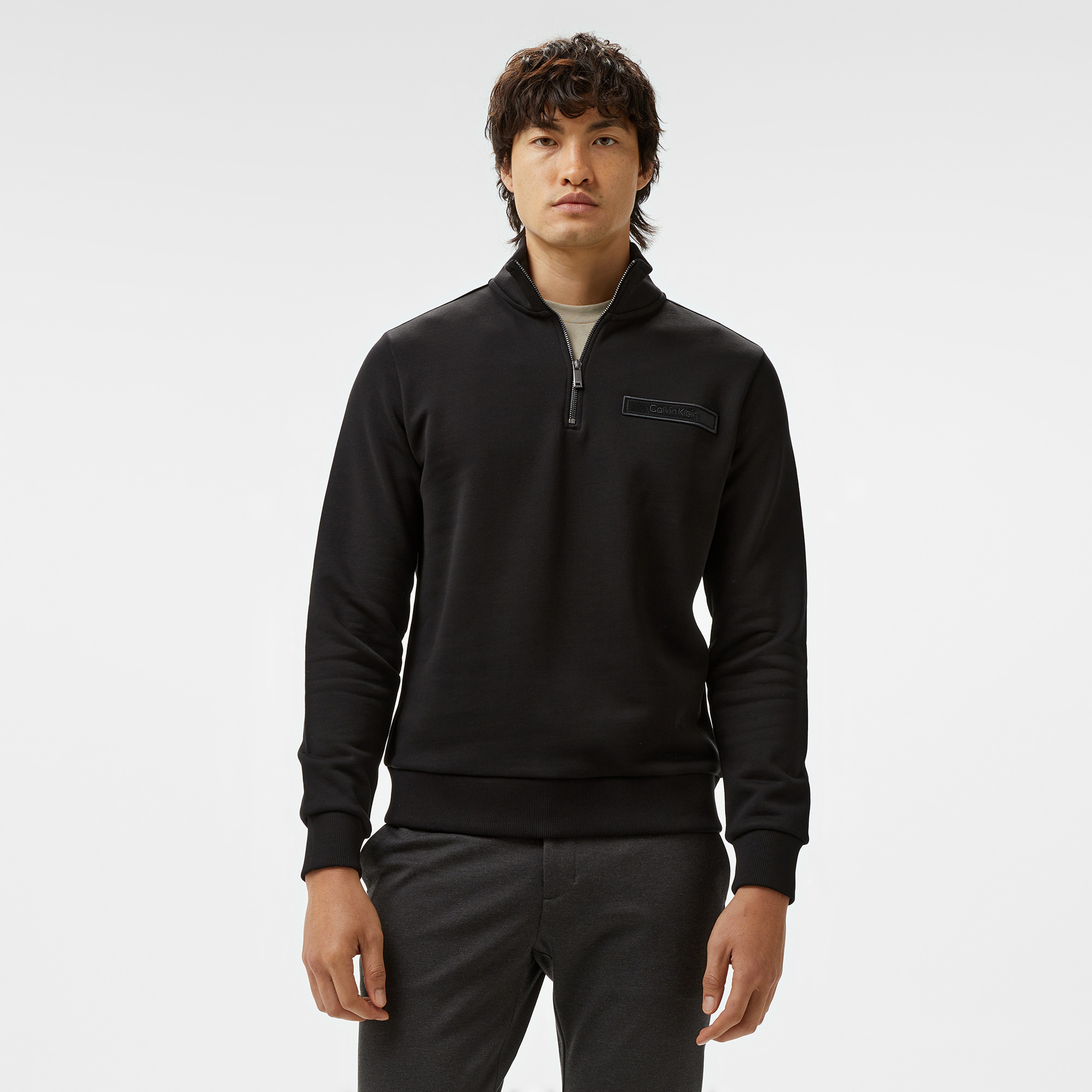 Calvin Klein Embroıdered Logo Peached Erkek Siyah Sweatshirt