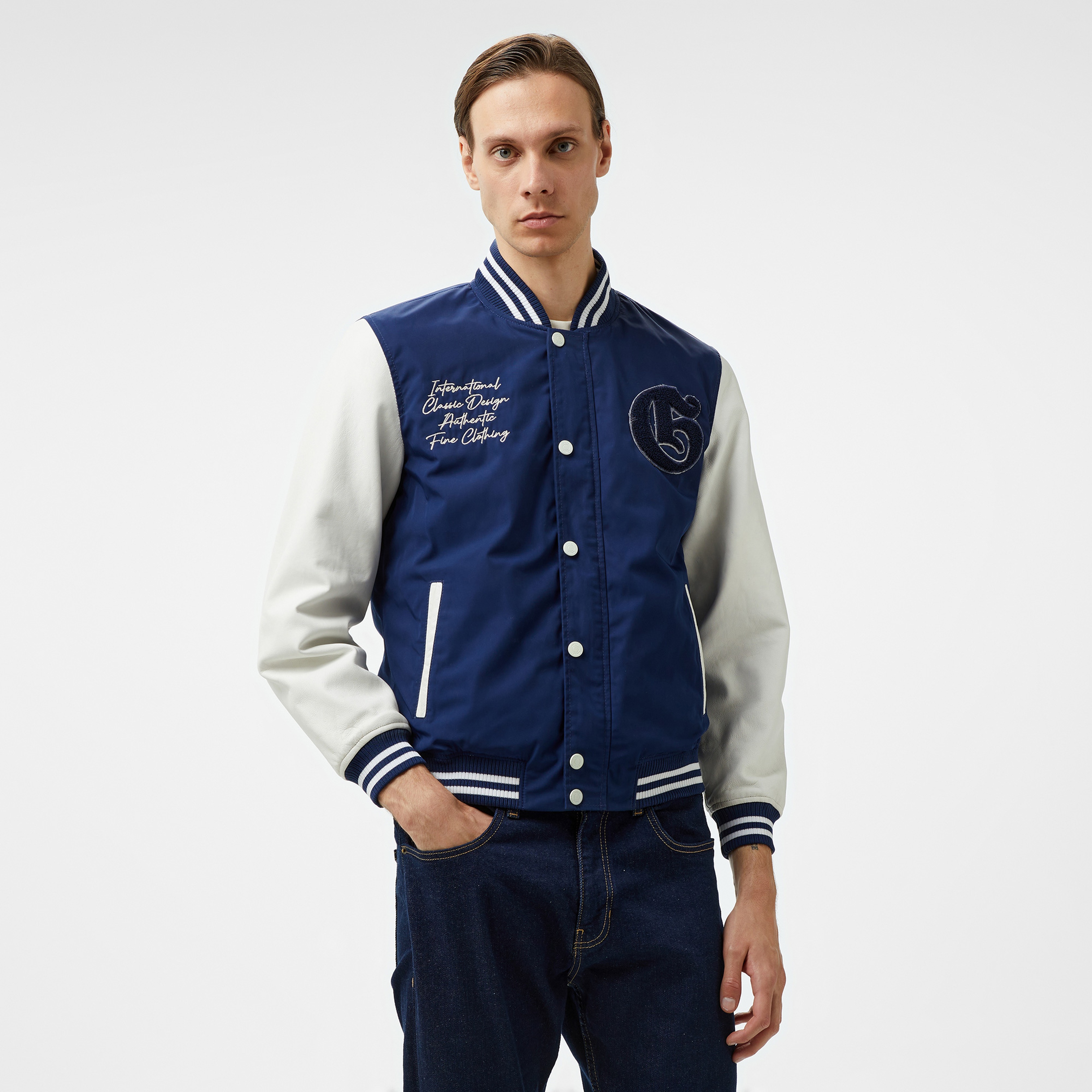 Guess Versity Bomber Poly Twill 215 Erkek Beyaz/Mavi Ceket