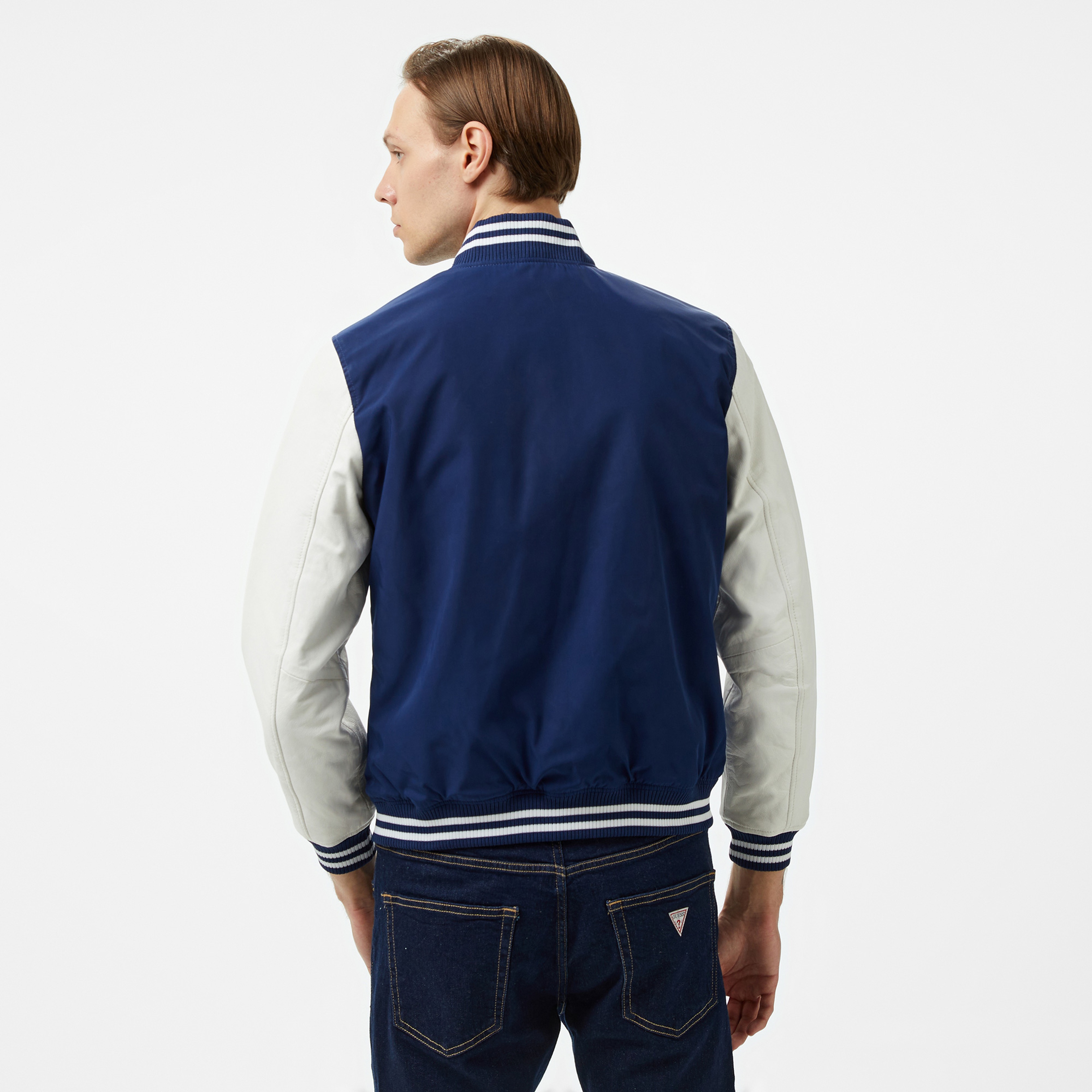 Guess Versity Bomber Poly Twill 215 Erkek Beyaz/Mavi Ceket