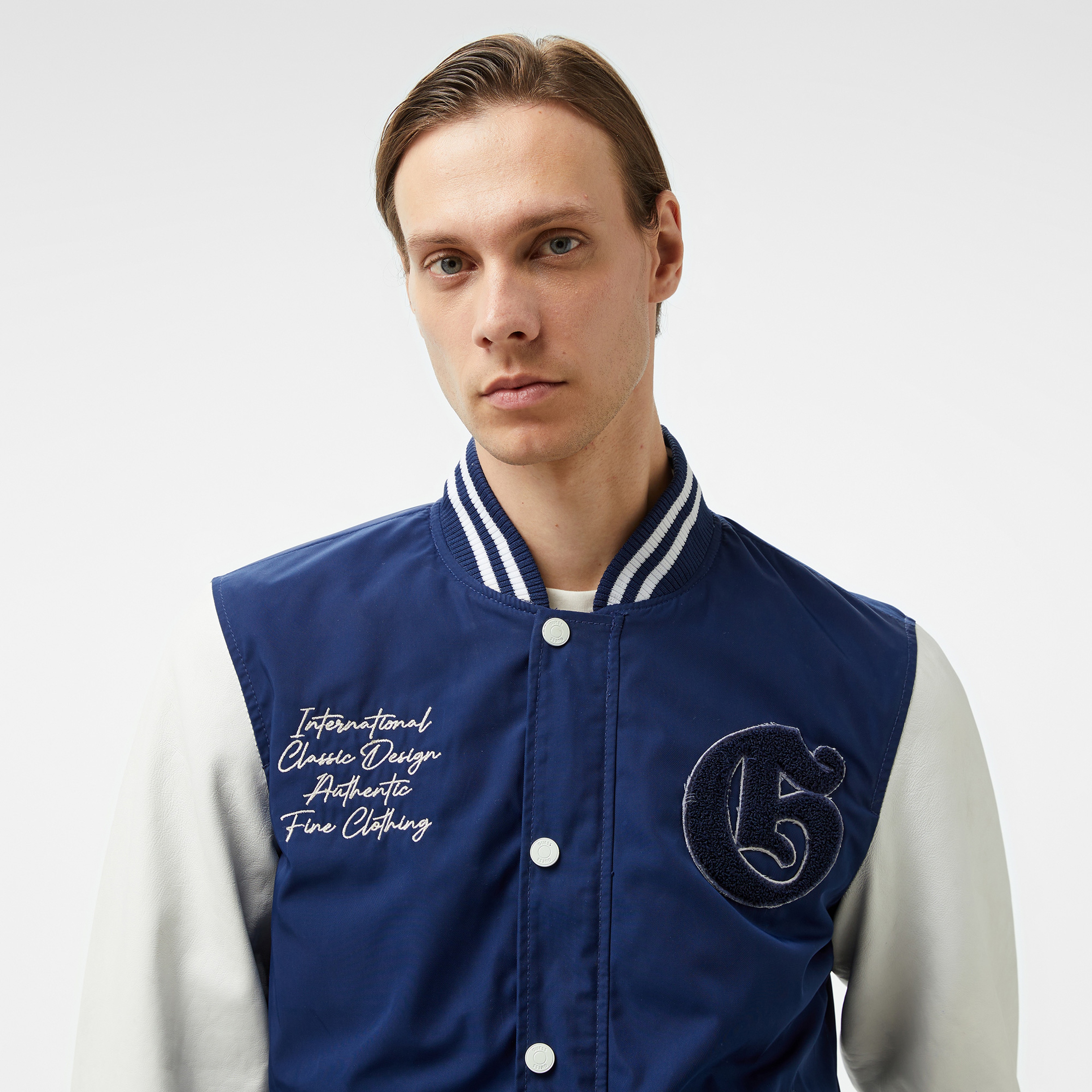 Guess Versity Bomber Poly Twill 215 Erkek Beyaz/Mavi Ceket