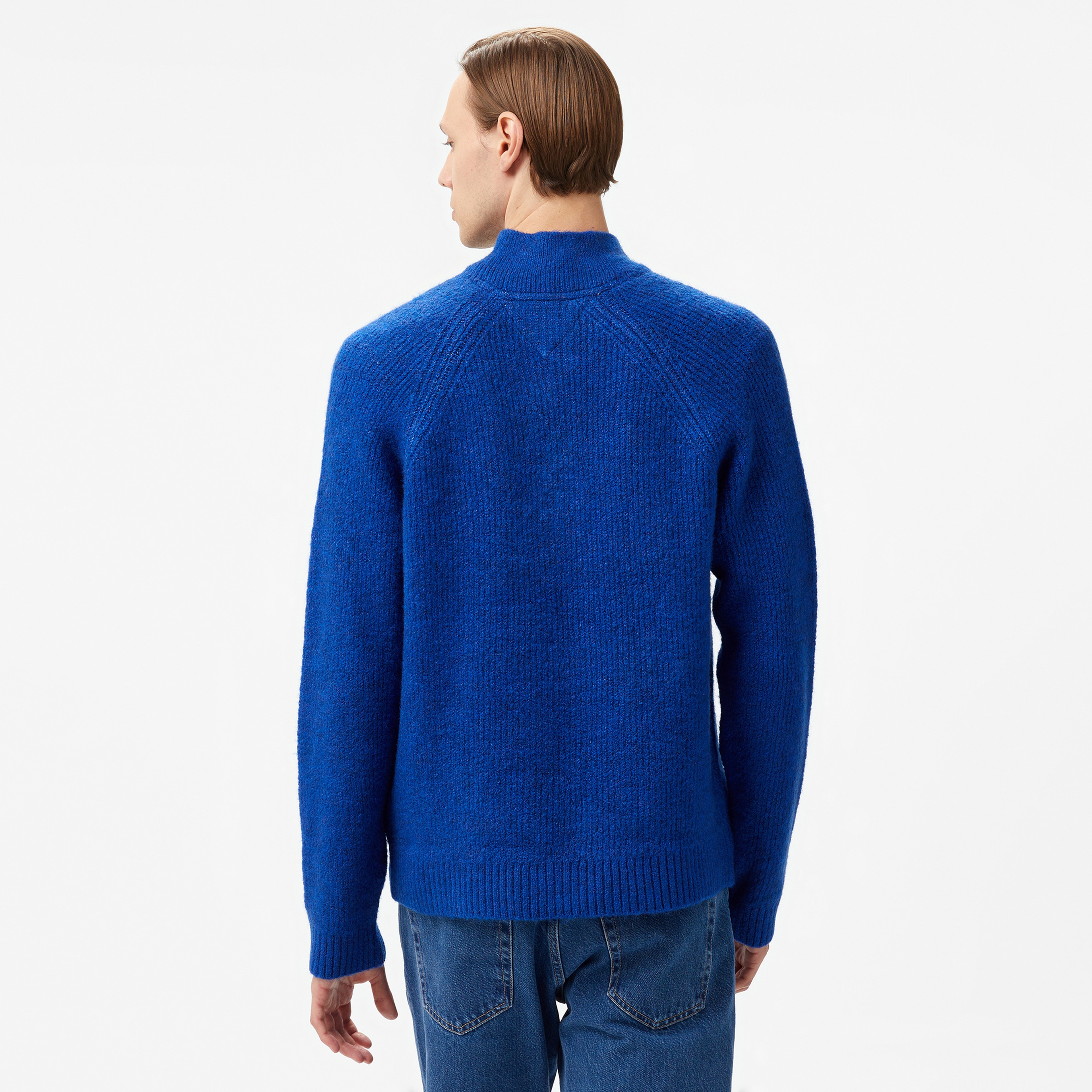 Tommy Hilfiger Jeans 1/4 Zip Raglan Badge Erkek Mavi Kazak