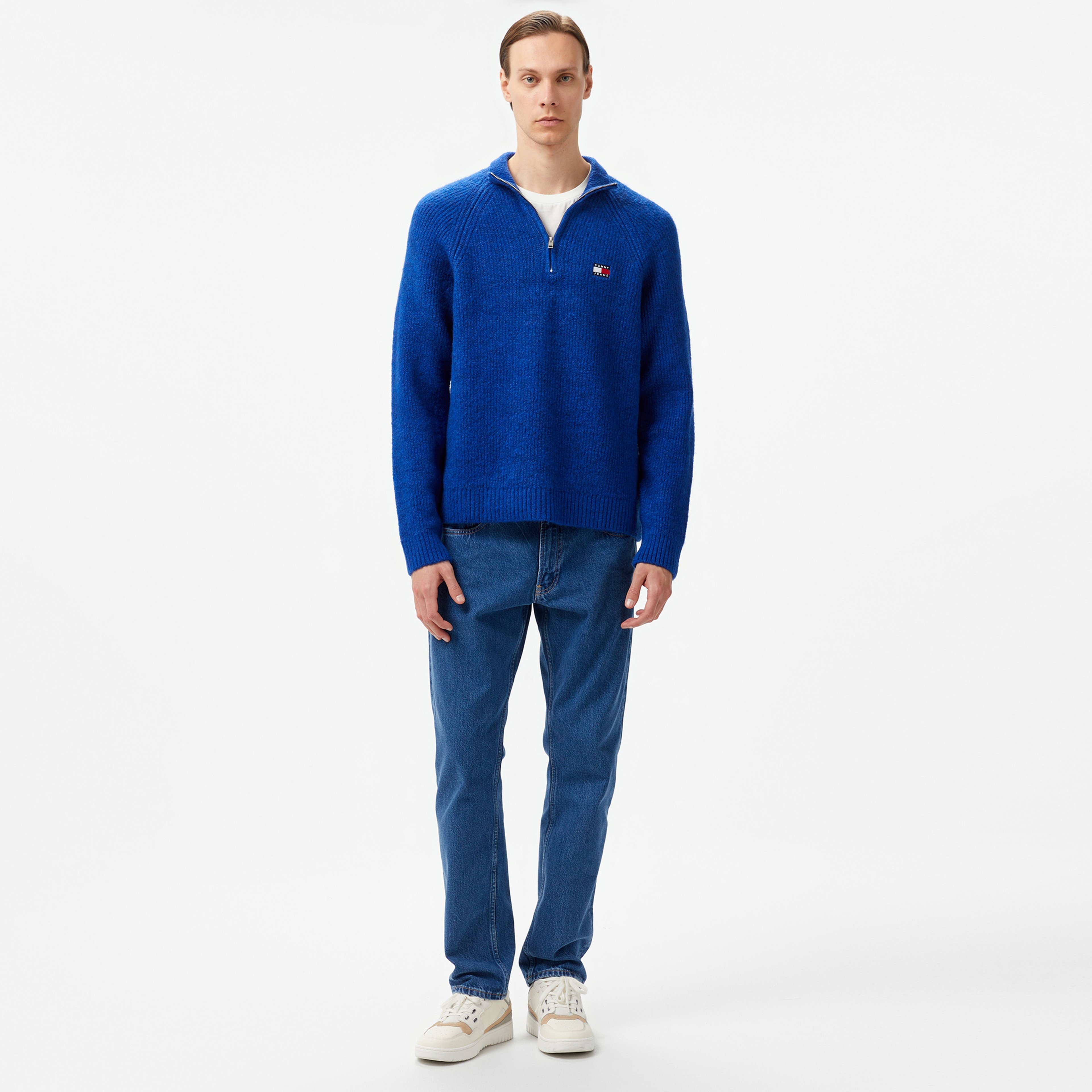 Tommy Hilfiger Jeans 1/4 Zip Raglan Badge Erkek Mavi Kazak