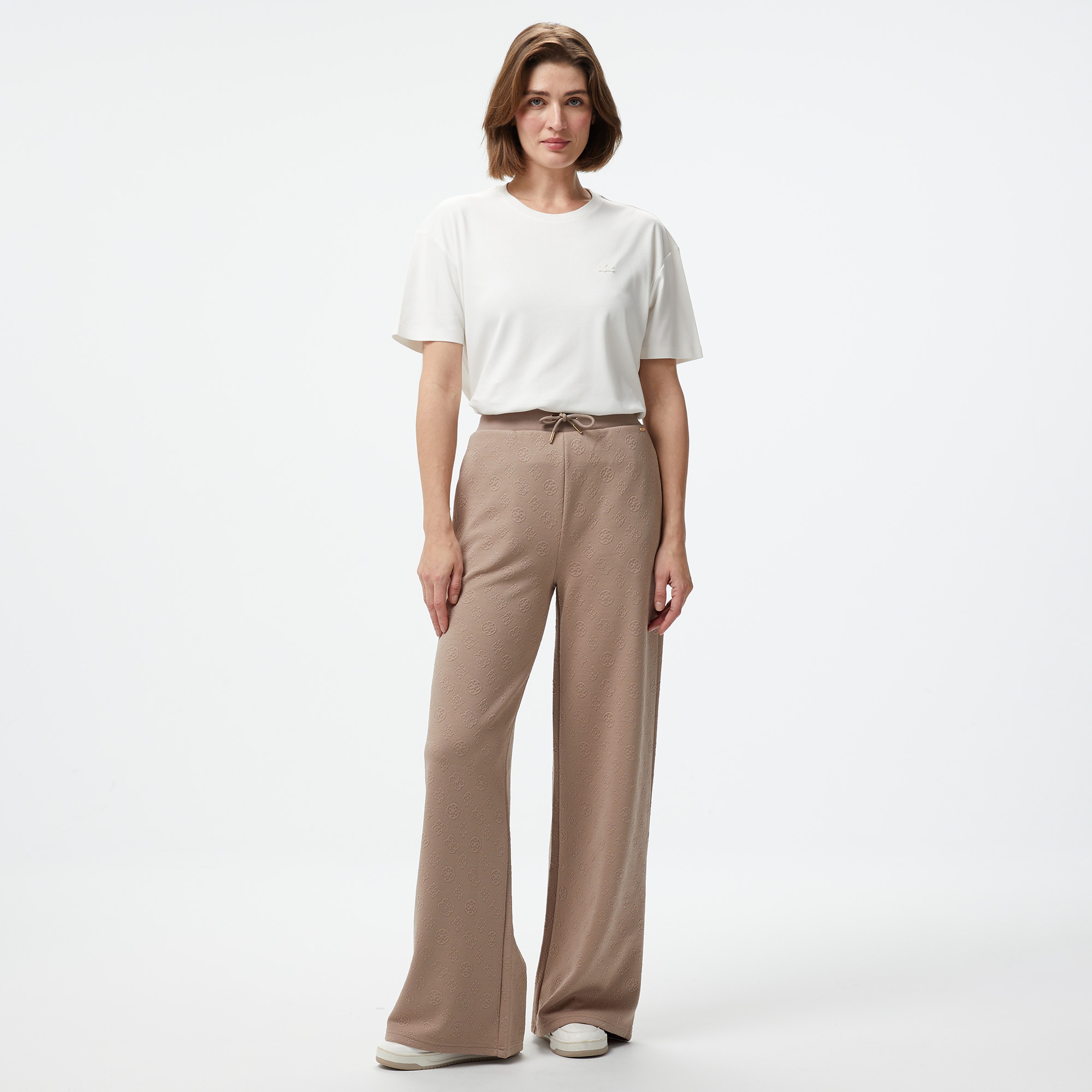 Guess Peony Logo Straight Jacquard Kadın Gri Eşofman Altı