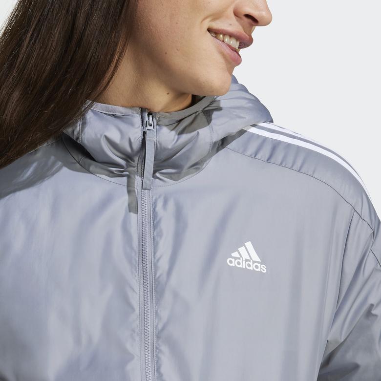adidas Sportswear Essentials 3 Striped Insulated Kadın Gri Mont