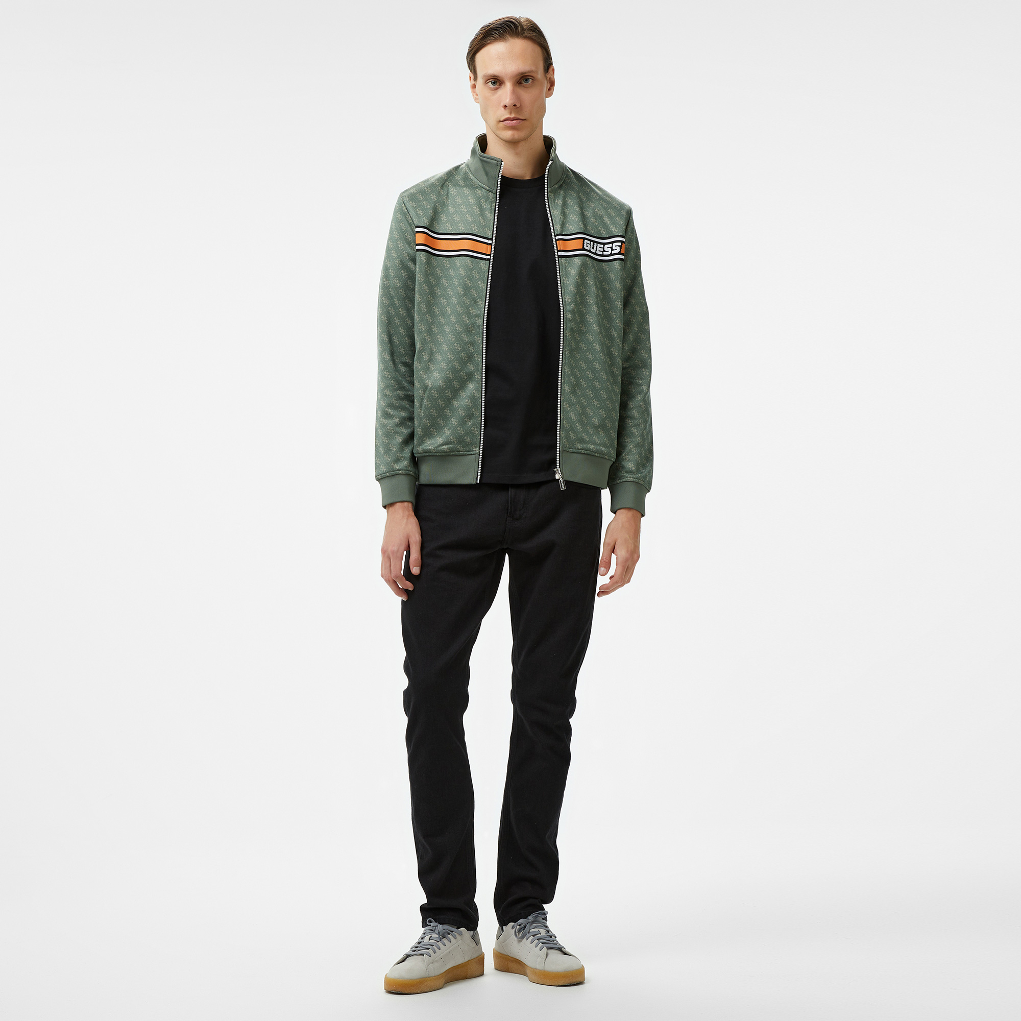 Guess Korbin Full Zip Trac Printed Double Knit Eco Erkek Renkli
