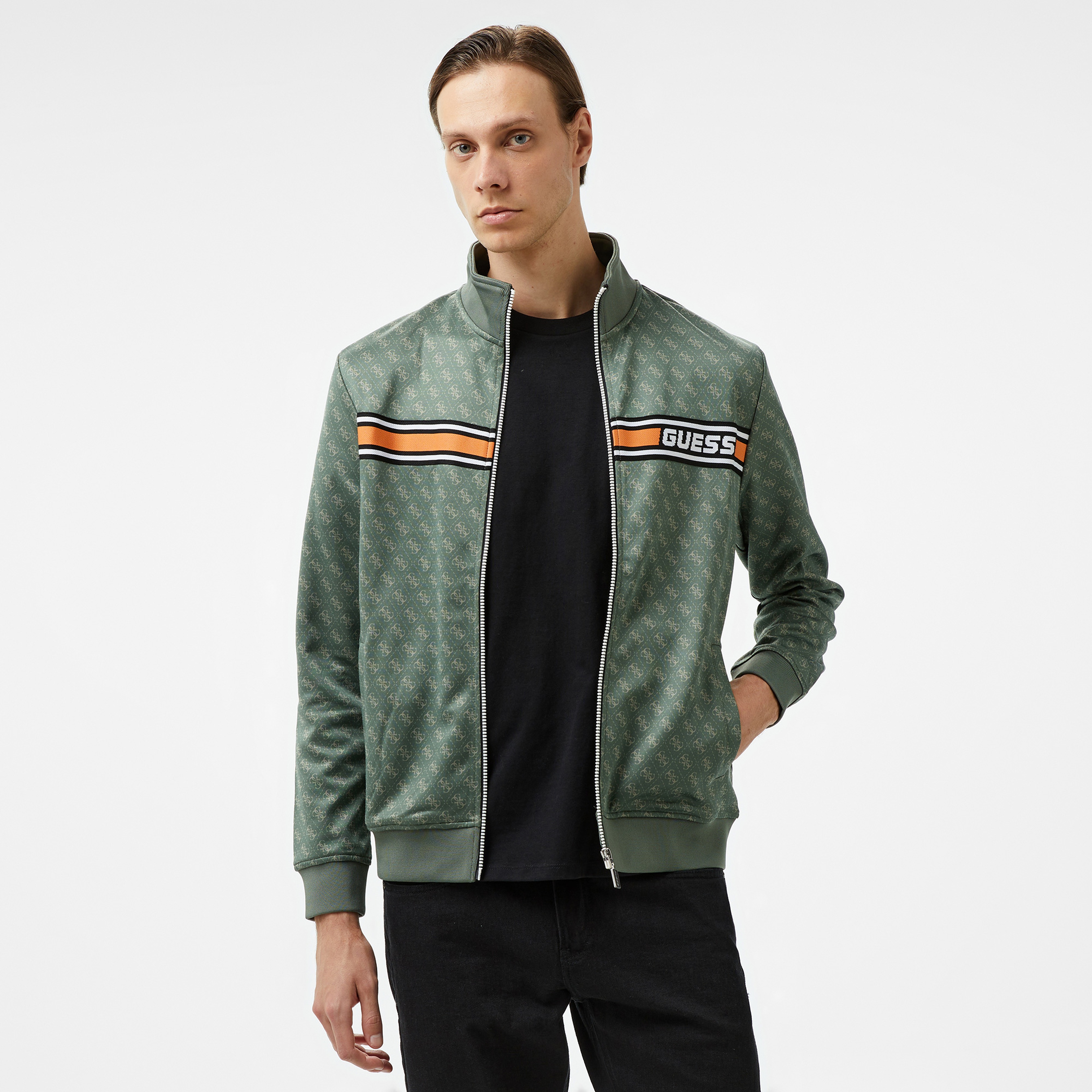Guess Korbin Full Zip Trac Printed Double Knit Eco Erkek Renkli