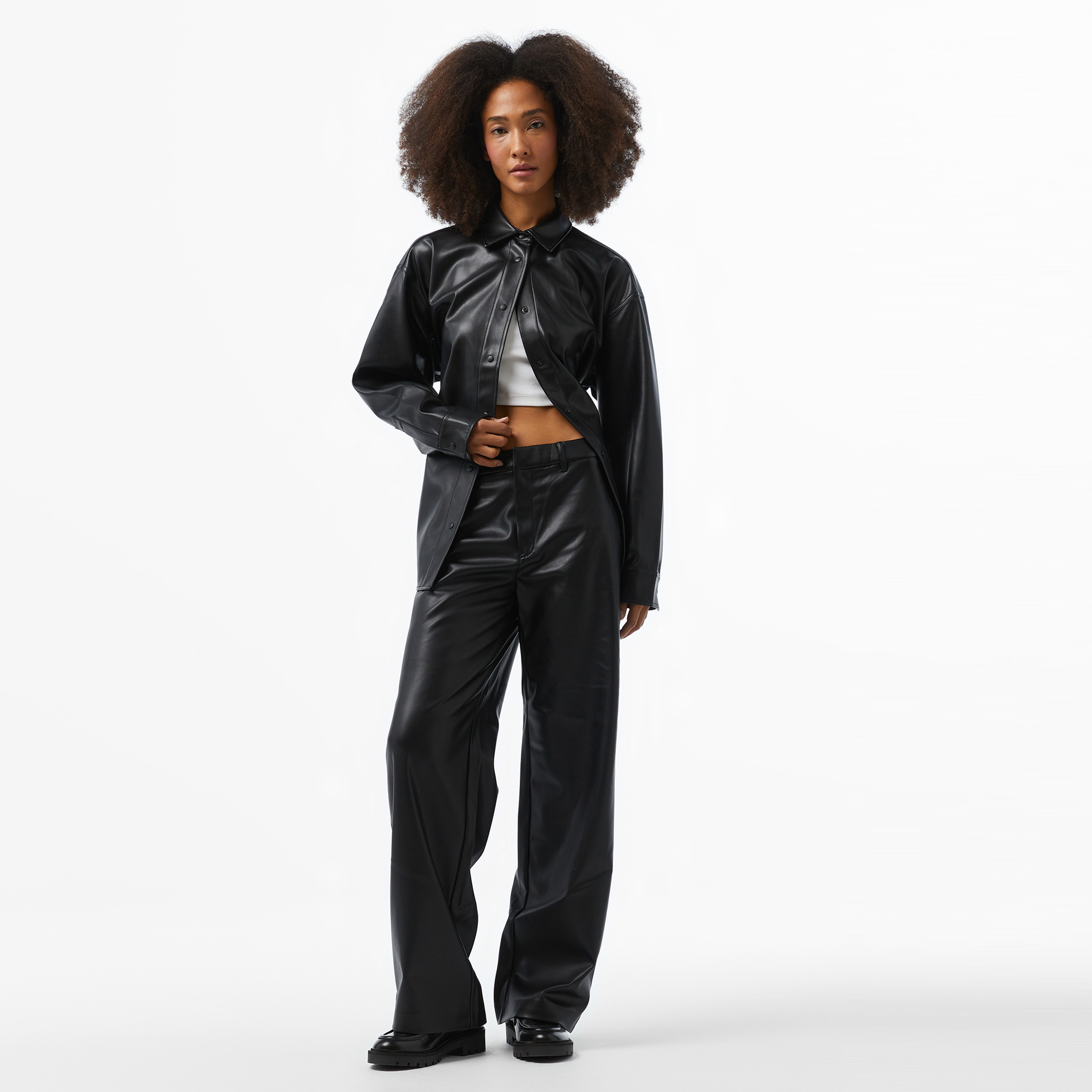 Calvin Klein Jeans Faux Leather Kadın Siyah Gömlek