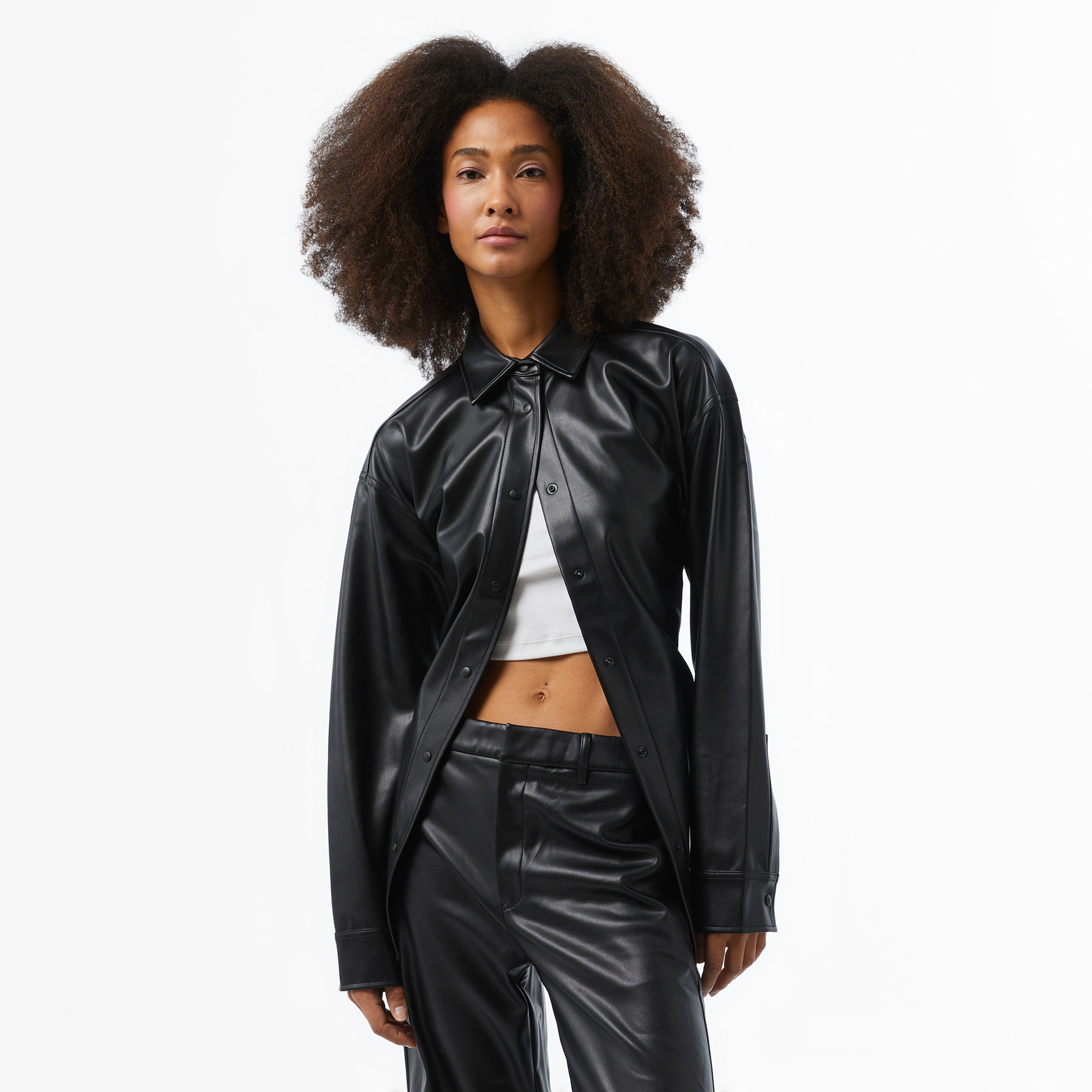 Calvin Klein Jeans Faux Leather Kadın Siyah Gömlek