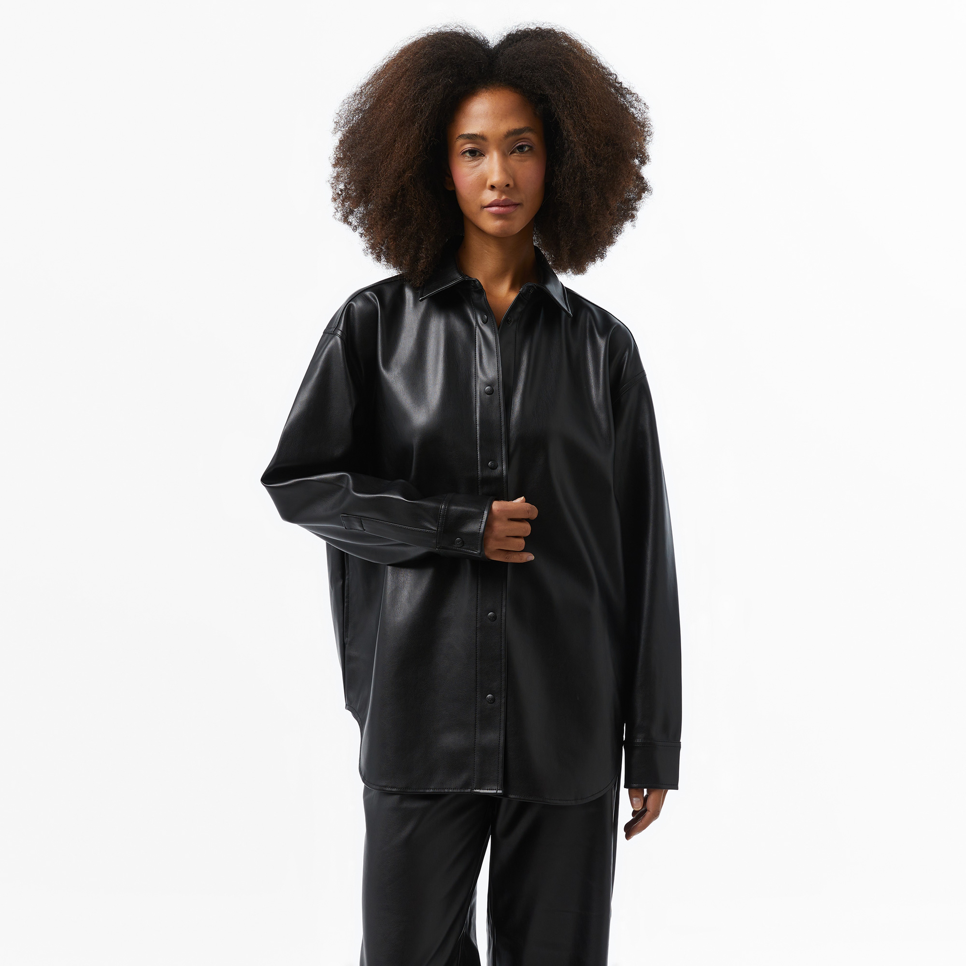 Calvin Klein Jeans Faux Leather Kadın Siyah Gömlek