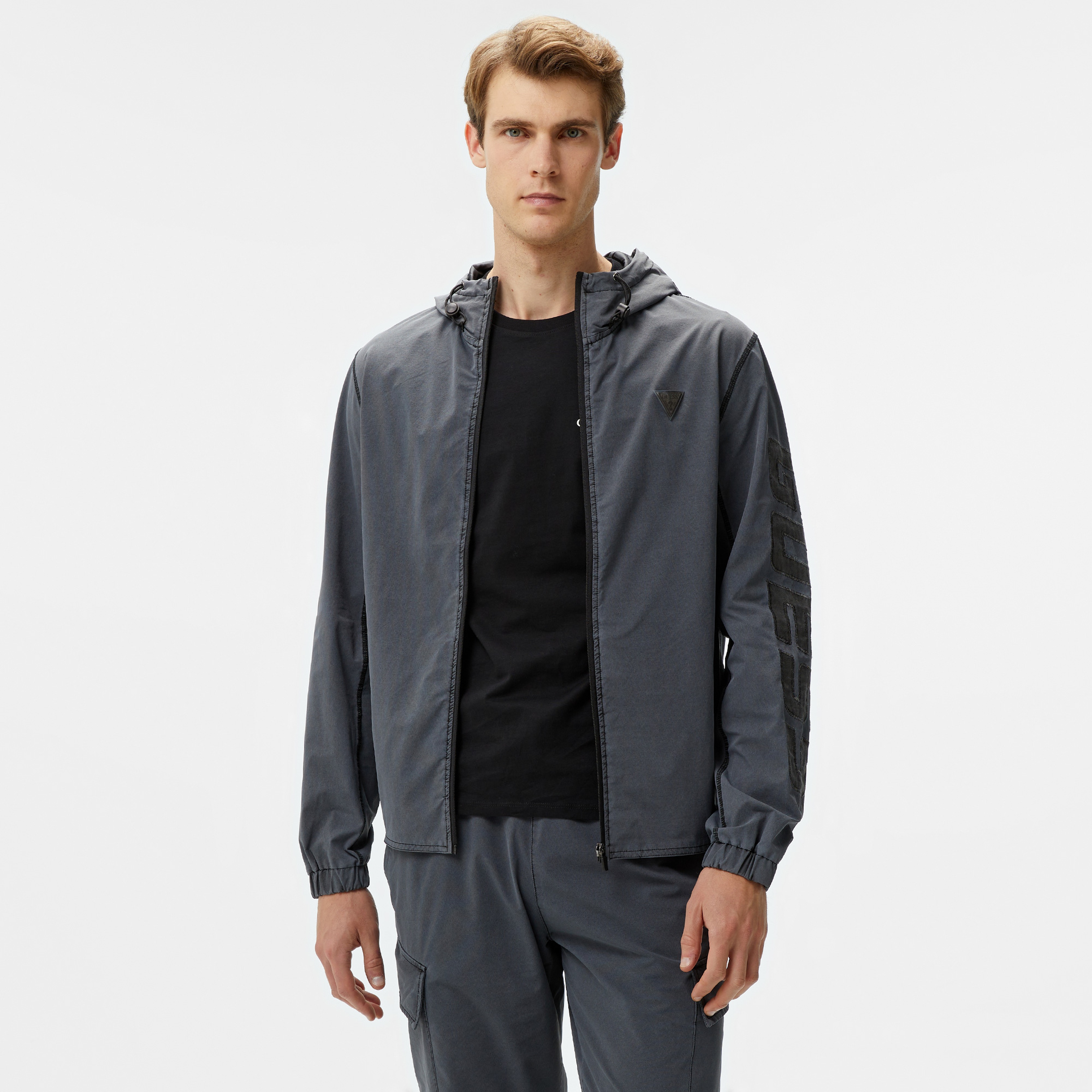 Guess Steno Nylon Stretch Erkek Siyah Rüzgarlık