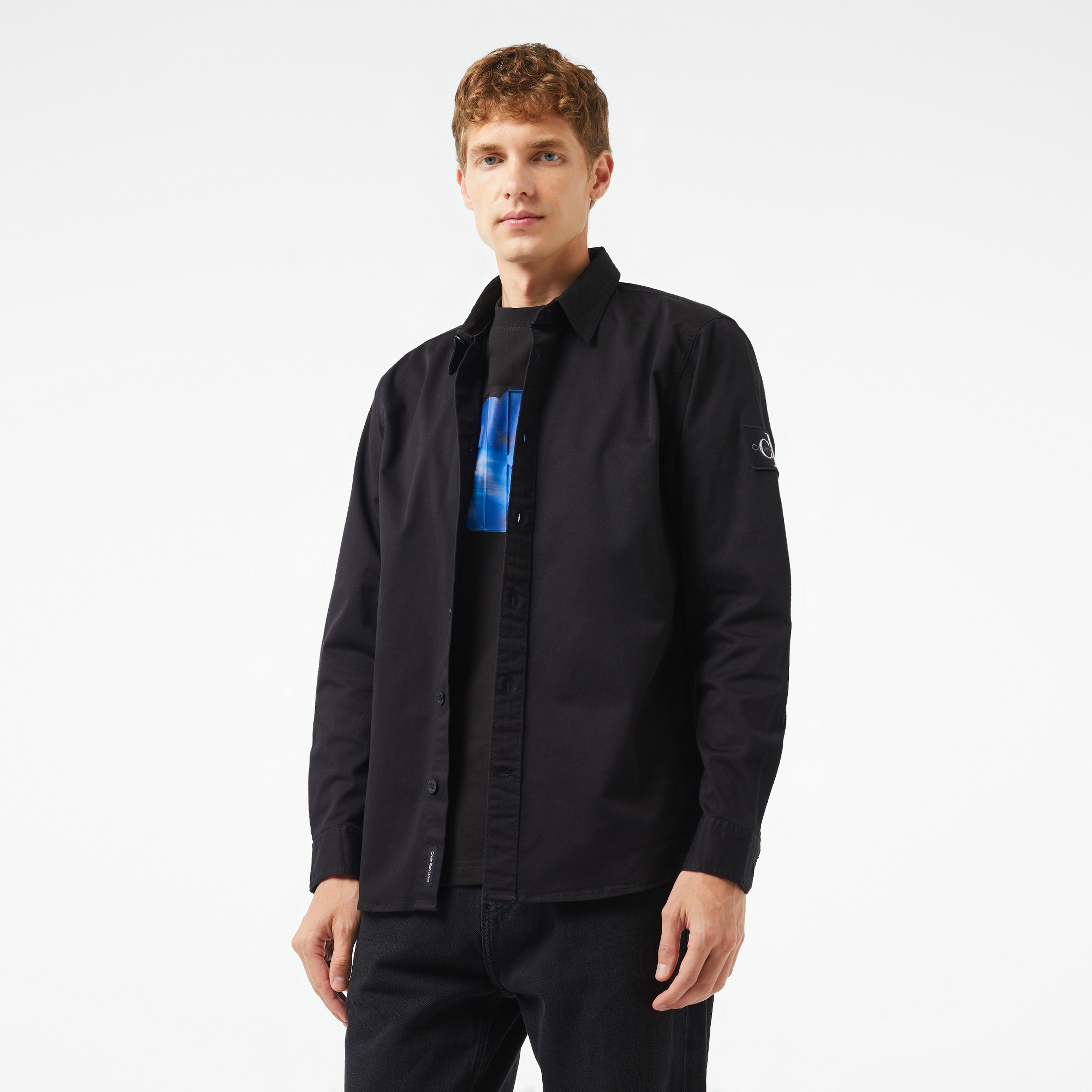 Calvin Klein Jeans Monologo Badge Relaxed Erkek Siyah Gömlek