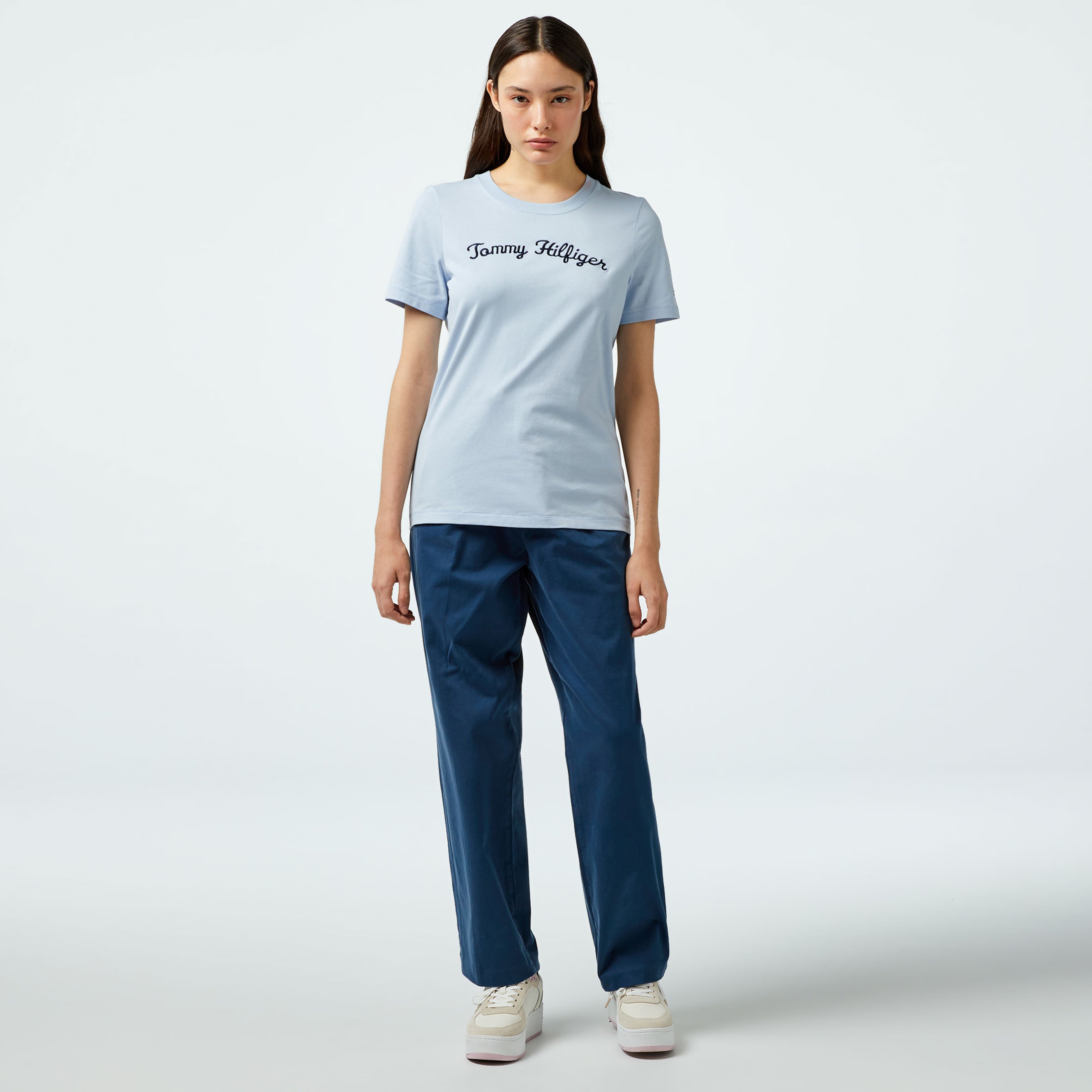 Tommy Hilfiger Relaxed Straight Pleated Kadın Lacivert Chino Pantolon