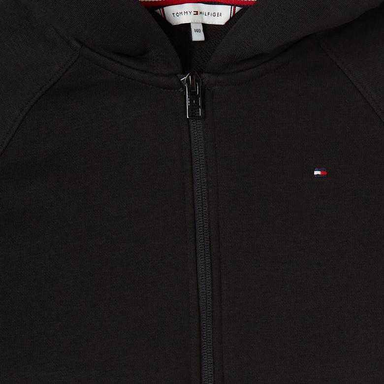 Tommy Hilfiger Essential Embroidered Zip Thru Çocuk Siyah Sweatshirt