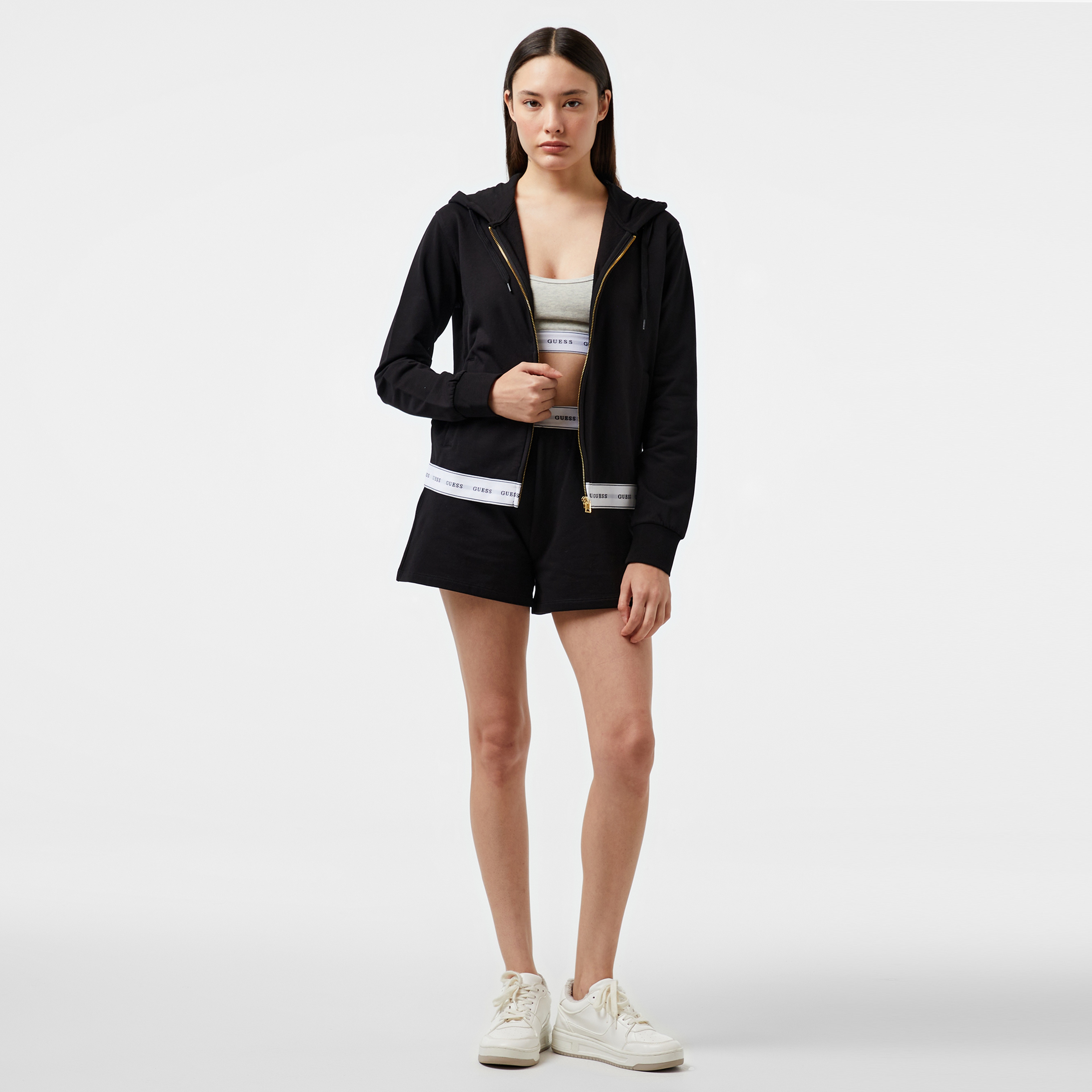 Guess Carrie Zip Org. Co Cozy Fleece 250 Kadın Siyah Pijama Üstü