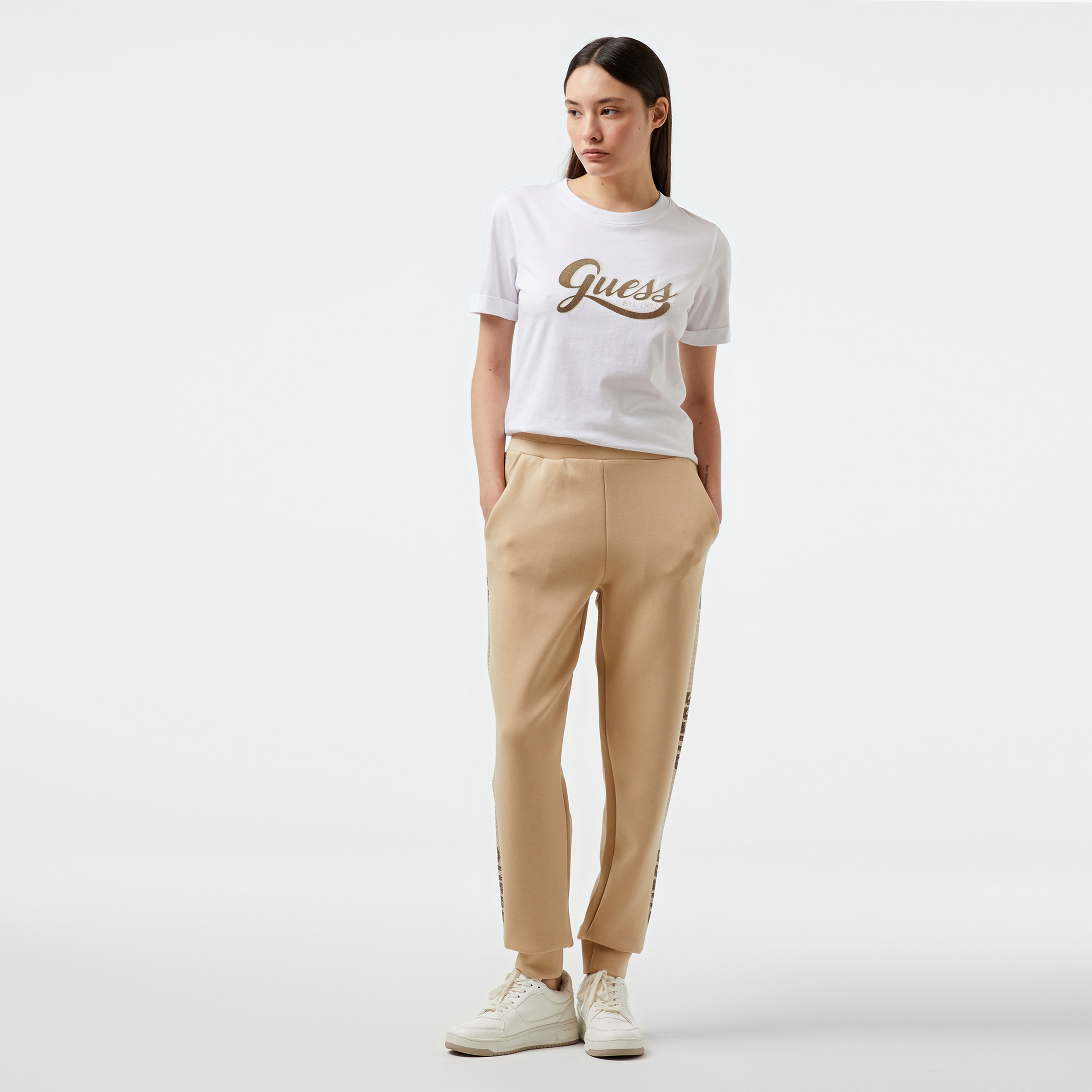 Guess Studs Logo Visce Scuba 370 Kadın Kahverengi Eşofman Altı